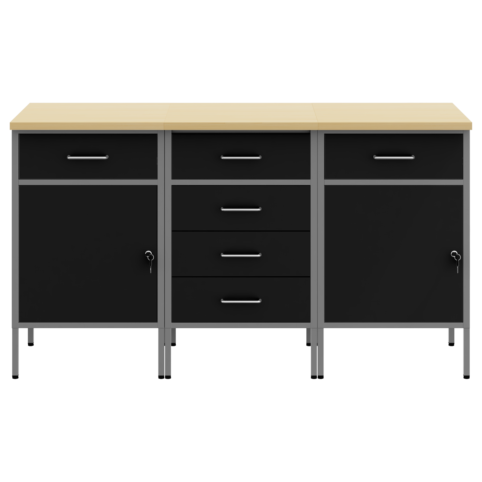 3-Piece Work Cabinet Set in Black and Grey, Made of Engineered Wood and Steel - Image 9