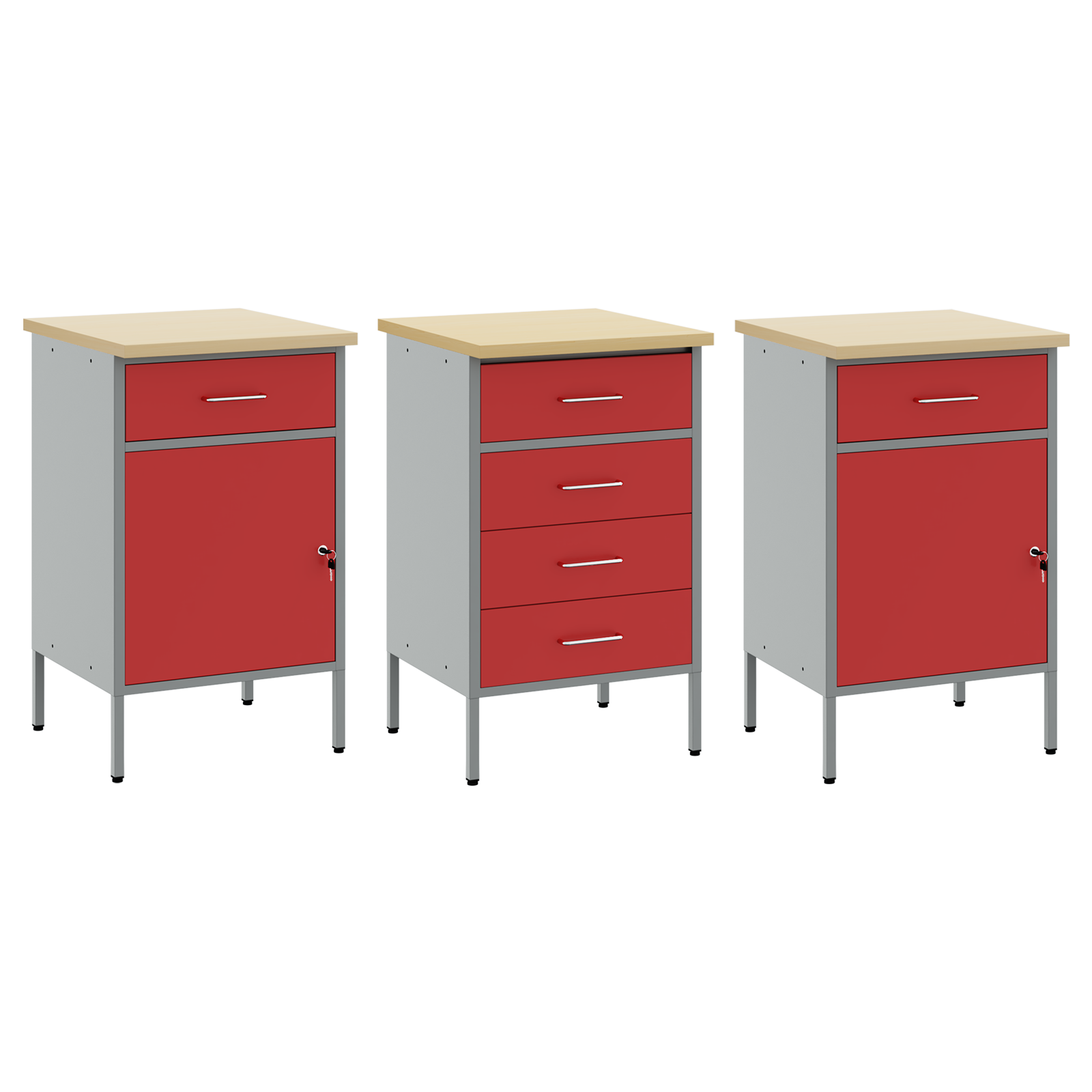 3-Piece Work Cabinet Set in Red and Grey Made of Engineered Wood and Steel - Image 6