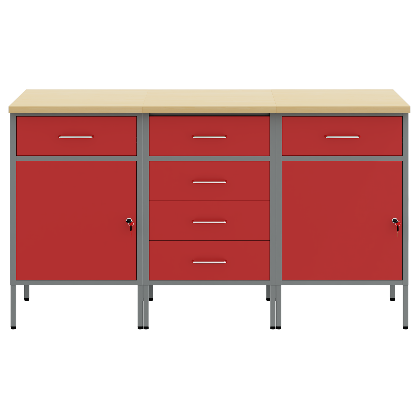 3-Piece Work Cabinet Set in Red and Grey Made of Engineered Wood and Steel - Image 9
