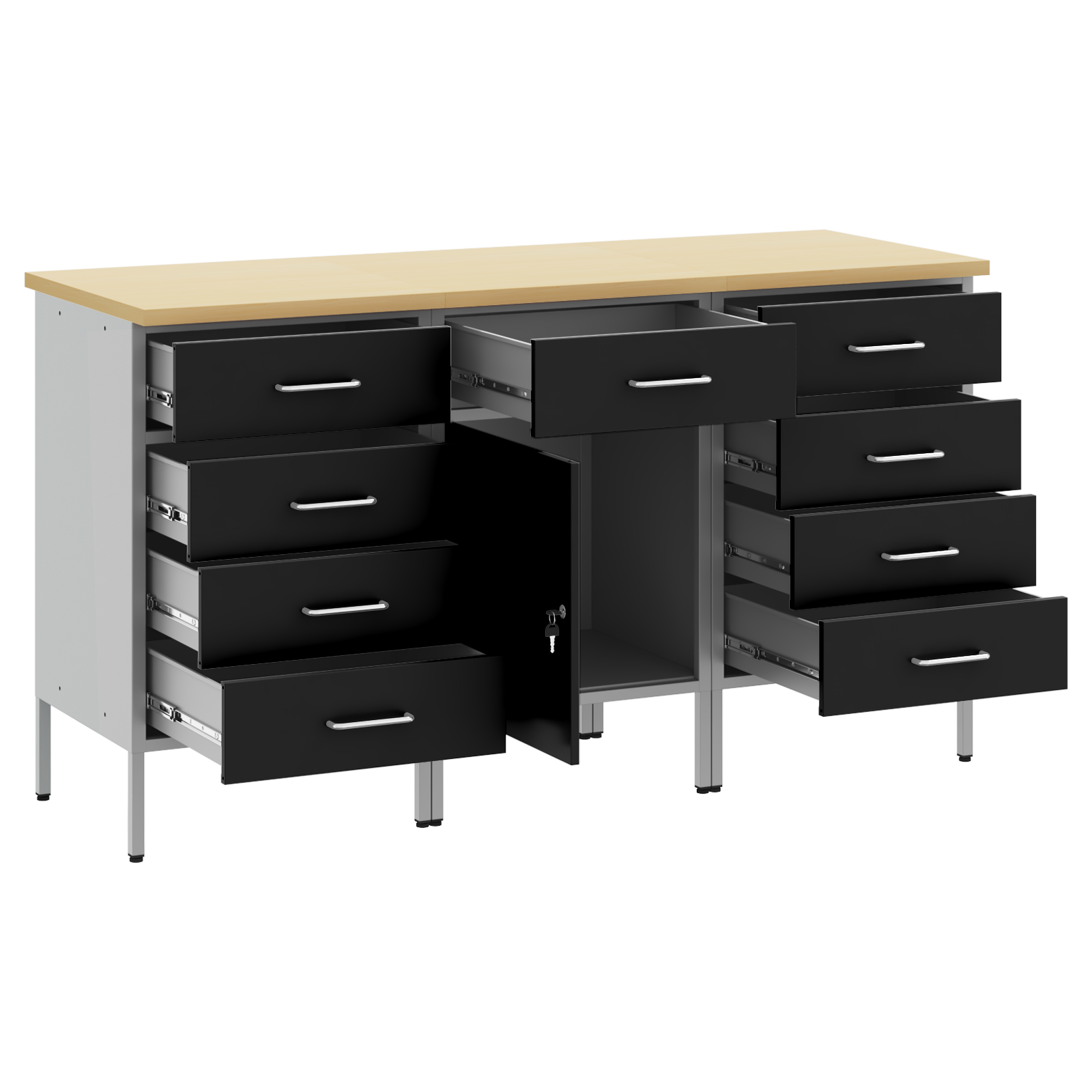 3-Piece Work Cabinet Set - Black and Grey Engineered Wood and Steel - Image 4