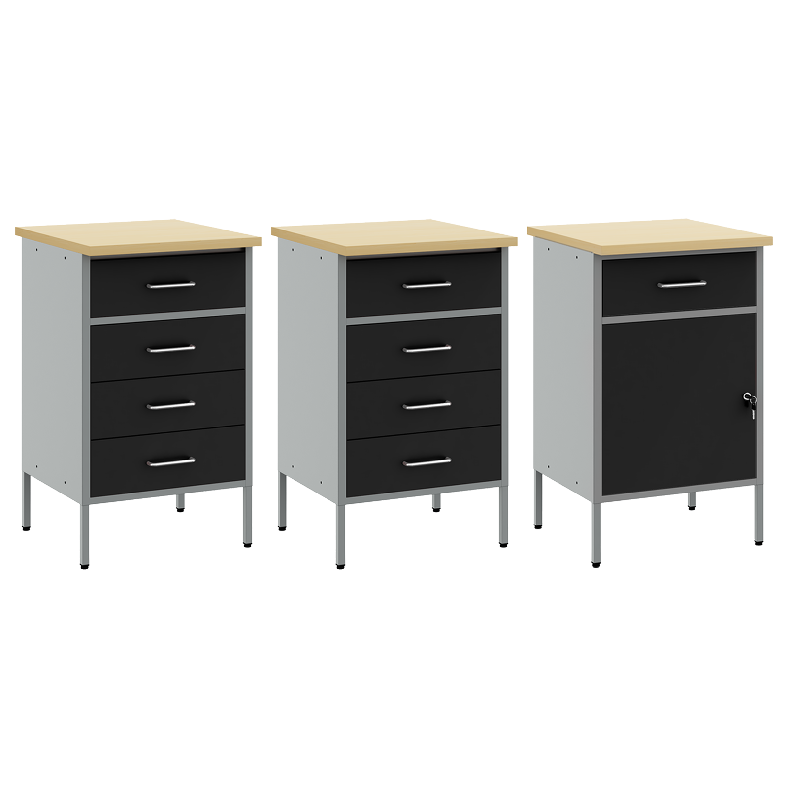 3-Piece Work Cabinet Set - Black and Grey Engineered Wood and Steel - Image 5