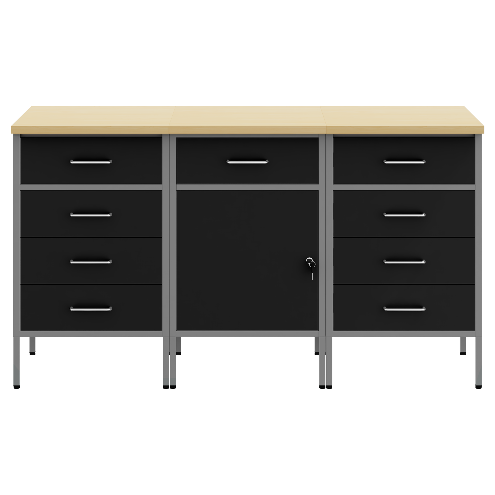 3-Piece Work Cabinet Set - Black and Grey Engineered Wood and Steel - Image 8