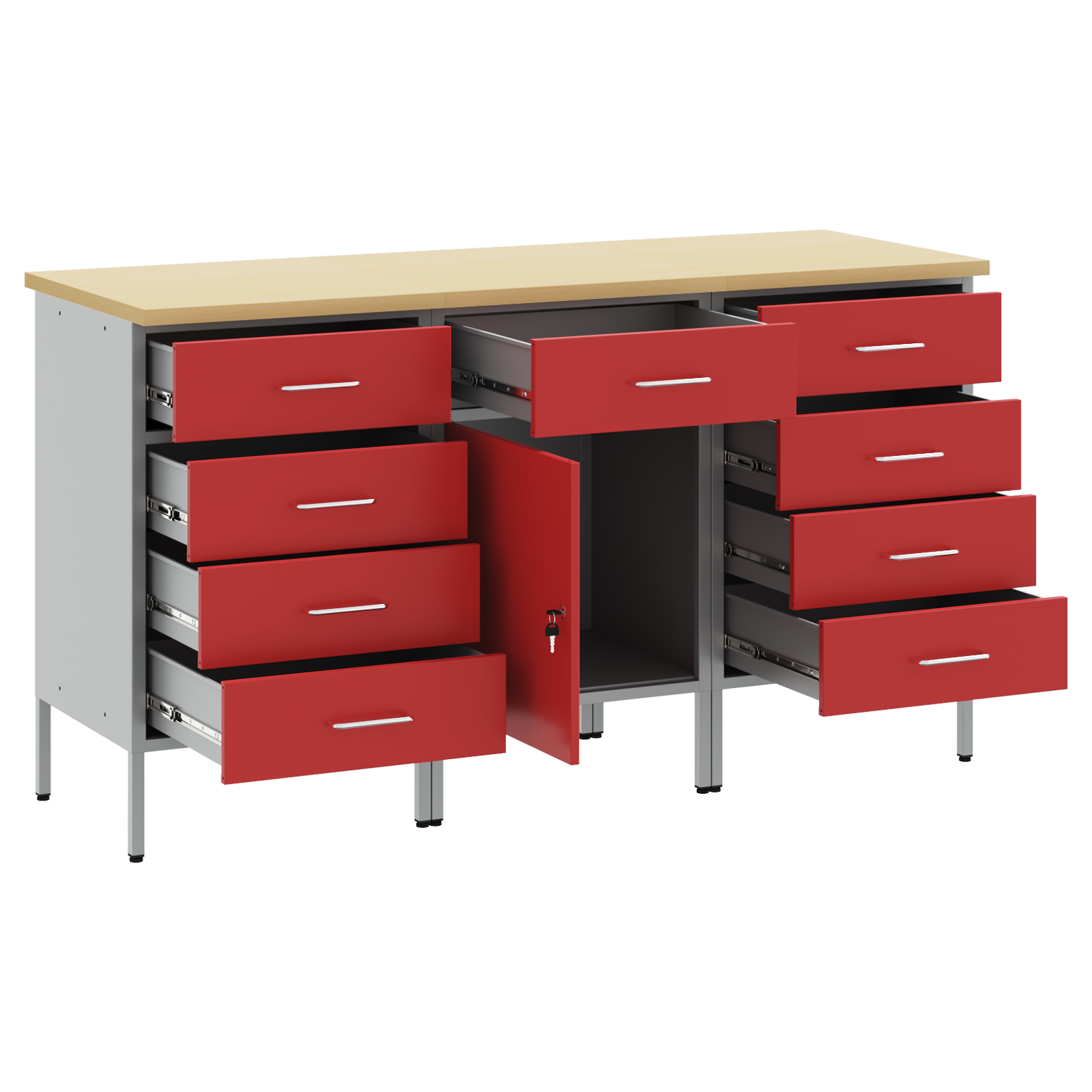 3-Piece Work Cabinet Set in Red and Grey with Engineered Wood and Steel - Image 5