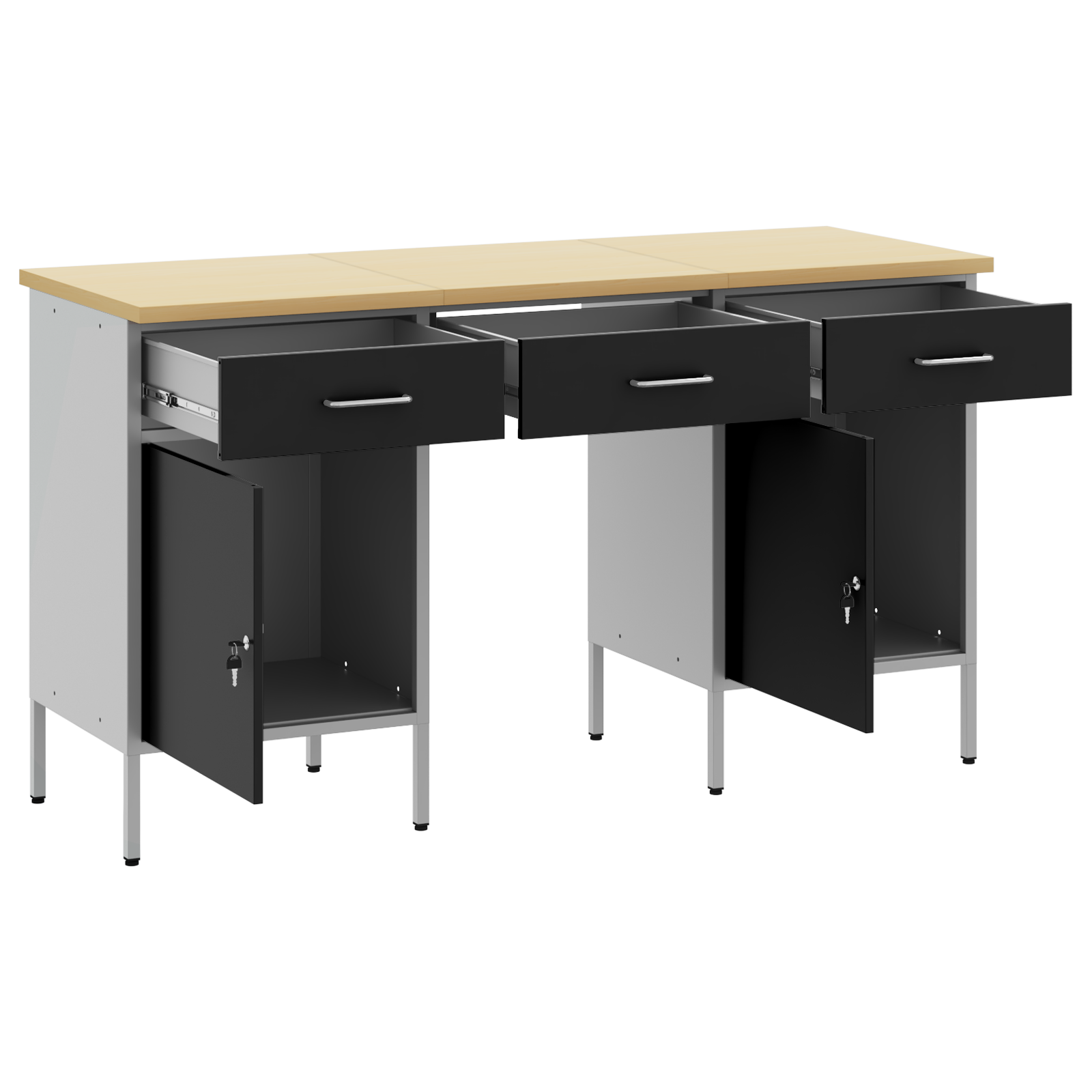 3-Piece Work Cabinet and Table Set - Black Engineered Wood and Steel - Image 4