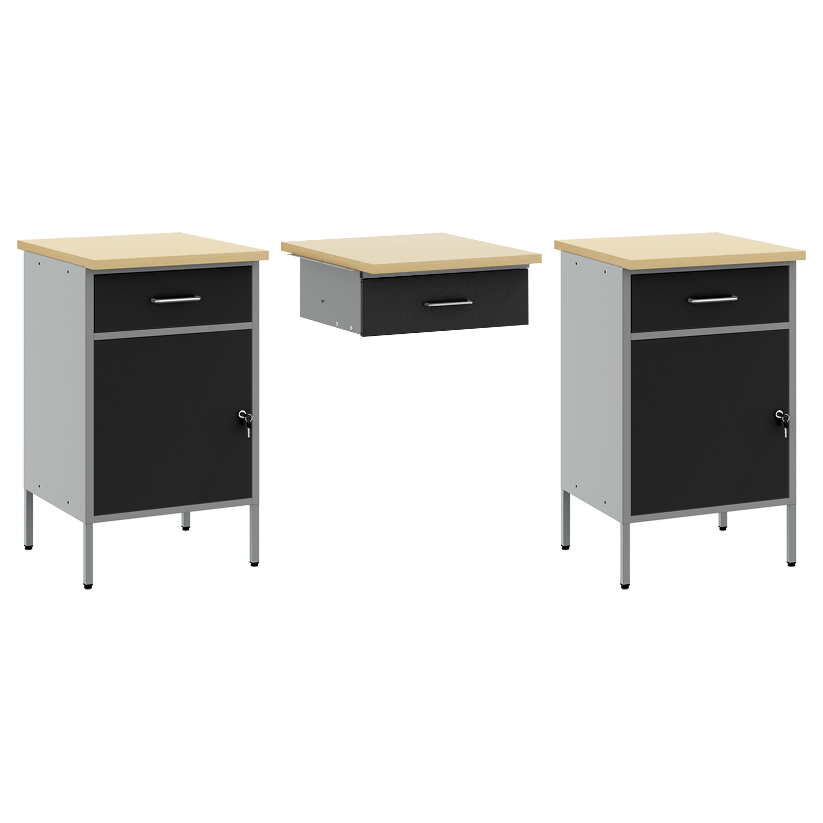3-Piece Work Cabinet and Table Set - Black Engineered Wood and Steel - Image 5