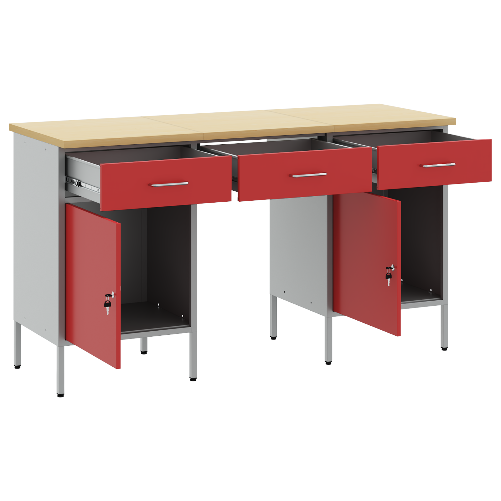 3-Piece Work Cabinet and Table Set - Red Engineered Wood & Steel - Image 5