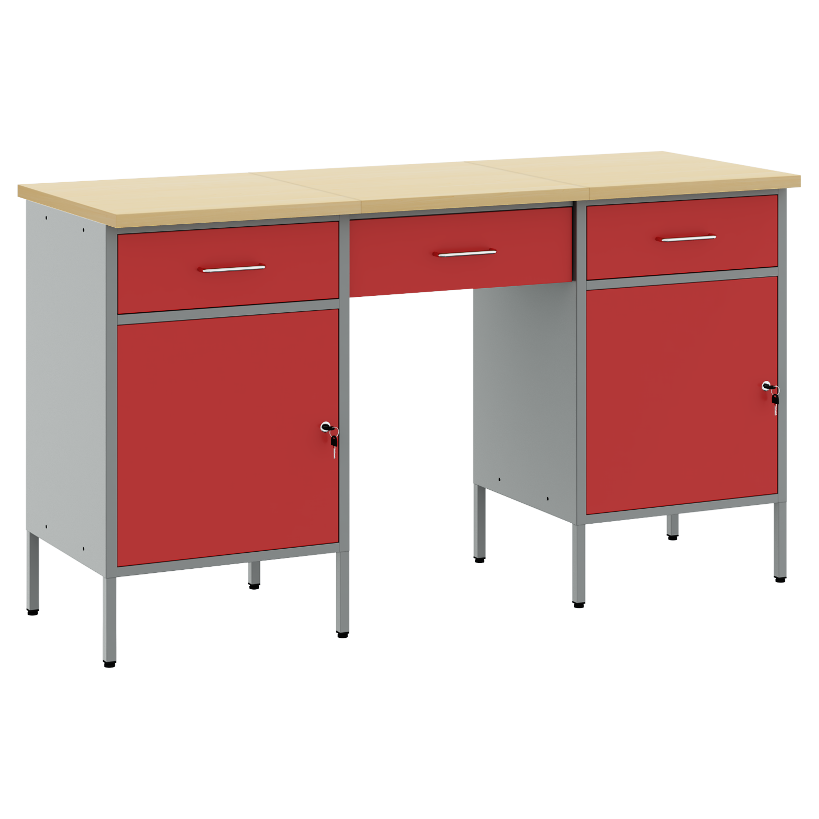 3-Piece Work Cabinet and Table Set - Red Engineered Wood & Steel - Image 8