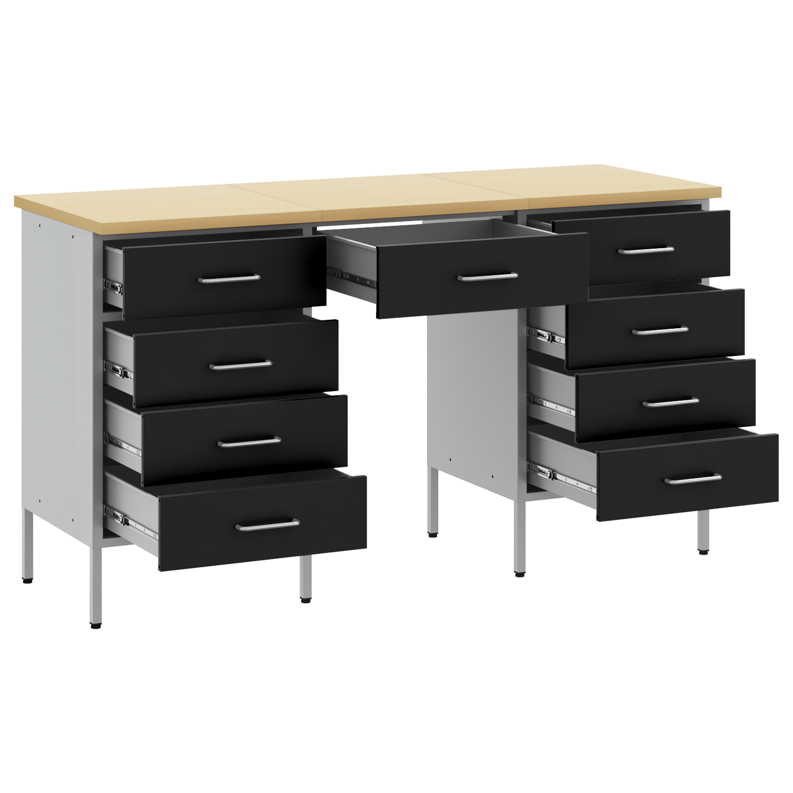 3-Piece Work Cabinet and Table Set in Black Engineered Wood & Steel - Image 5
