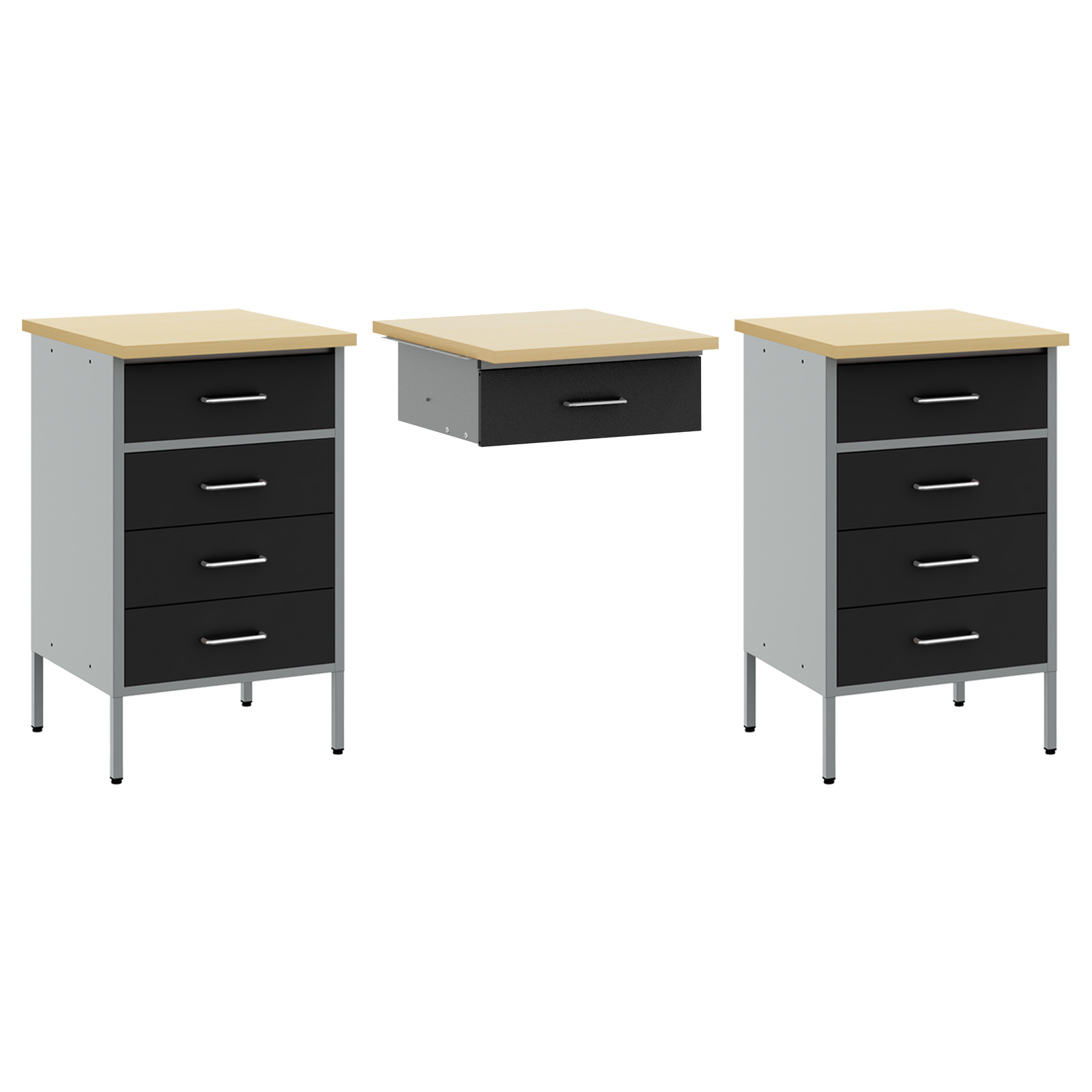 3-Piece Work Cabinet and Table Set in Black Engineered Wood & Steel - Image 6