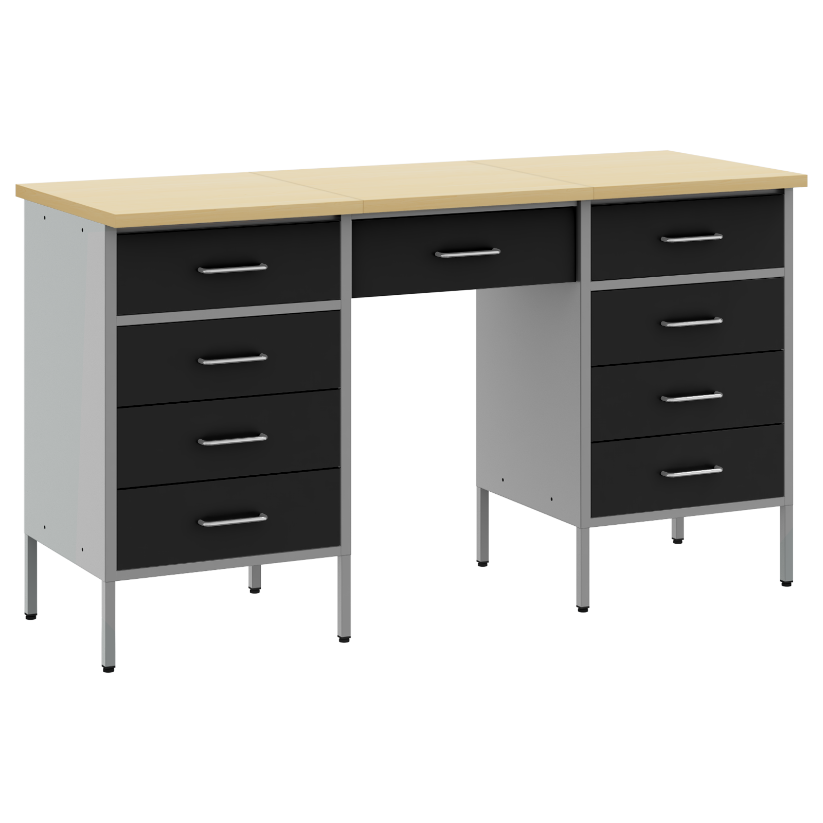 3-Piece Work Cabinet and Table Set in Black Engineered Wood & Steel - Image 2