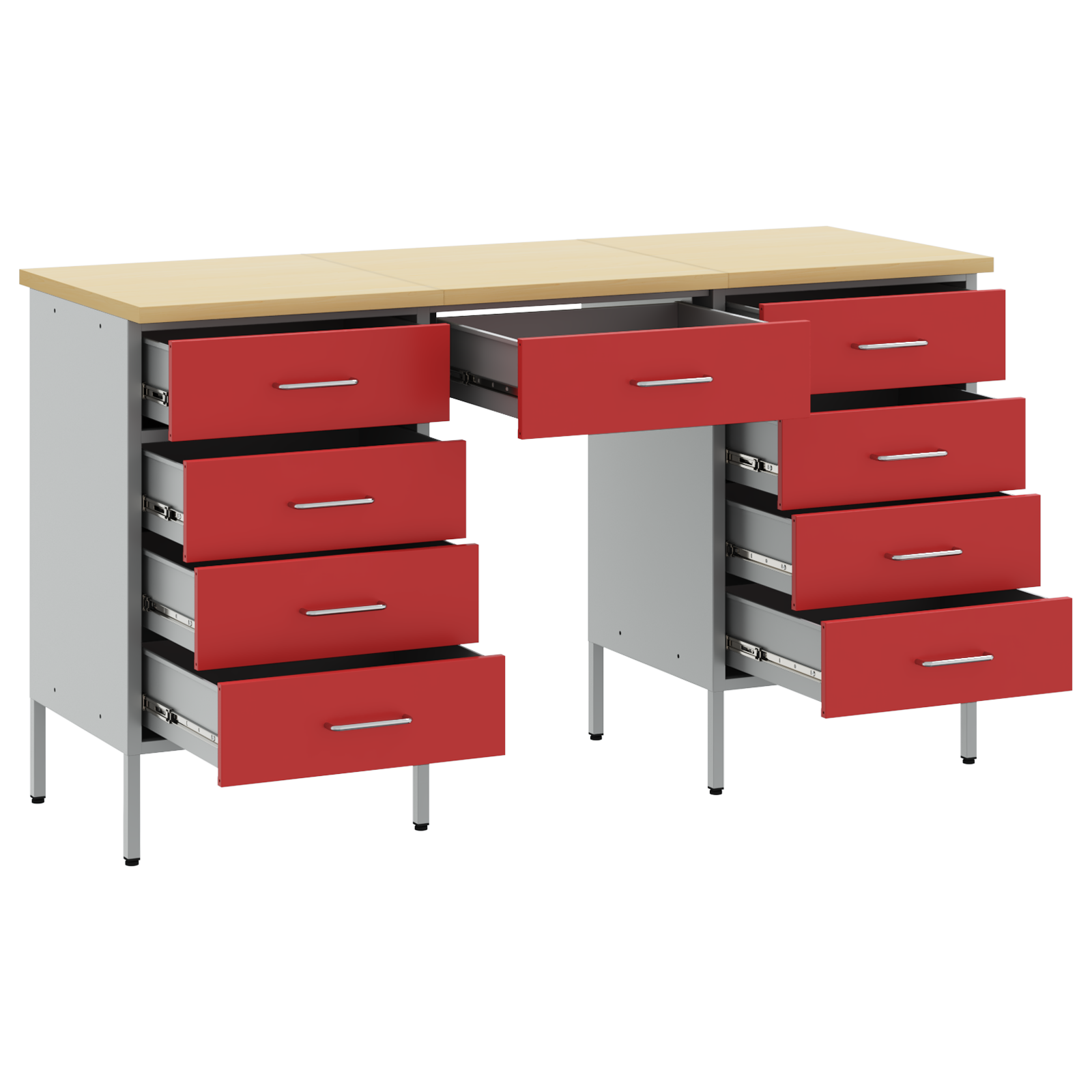 3-Piece Work Cabinet and Table Set in Red Engineered Wood and Steel - Image 5
