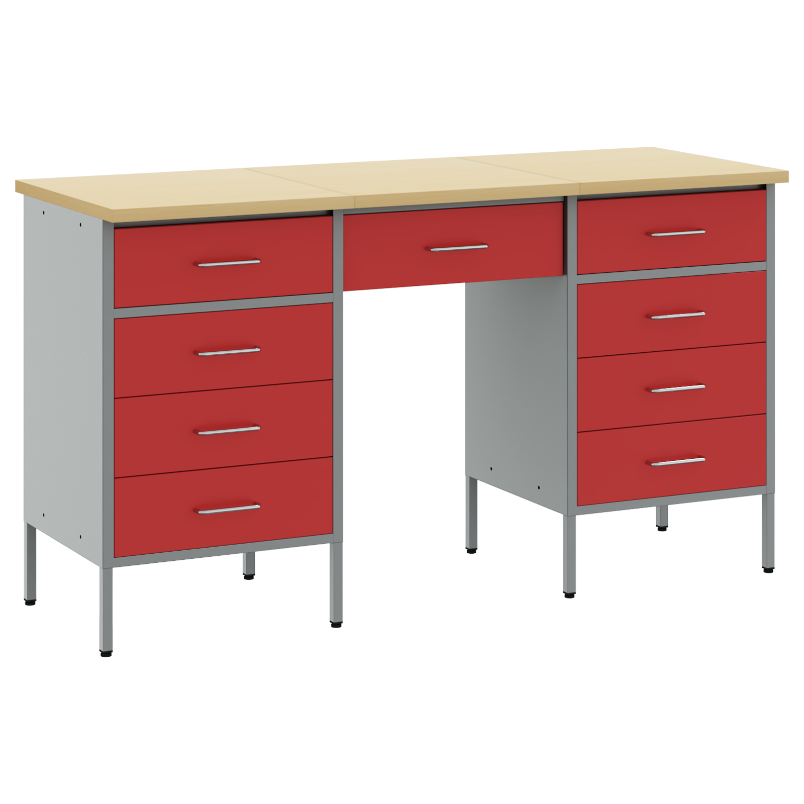 3-Piece Work Cabinet and Table Set in Red Engineered Wood and Steel - Image 4