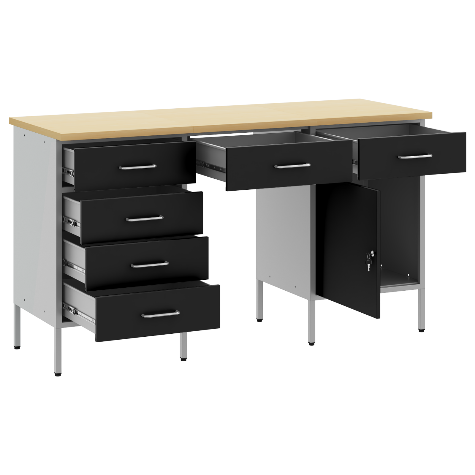 3 Piece Work cabinet and Table Set Black Engineered Wood&Steel - Image 4