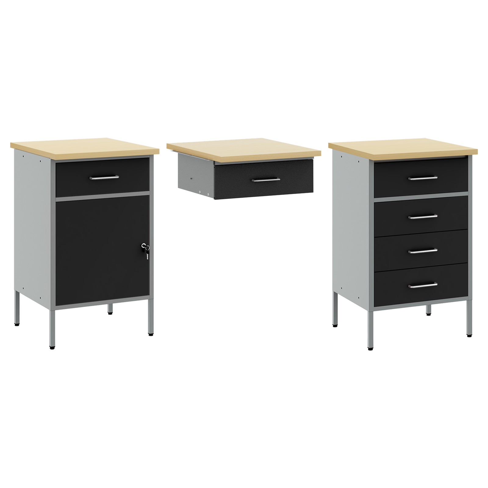 3 Piece Work cabinet and Table Set Black Engineered Wood&Steel - Image 6