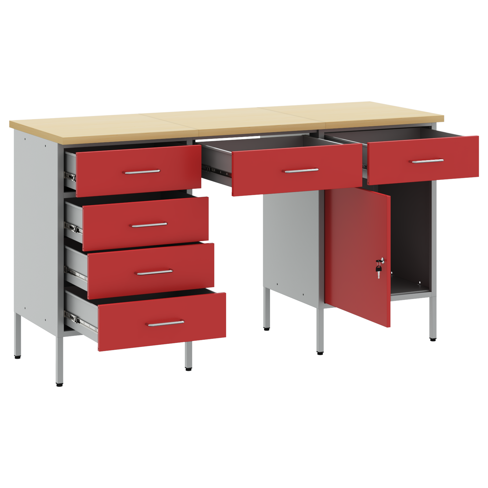 3-Piece Work Cabinet and Table Set - Red Engineered Wood & Steel - Image 4