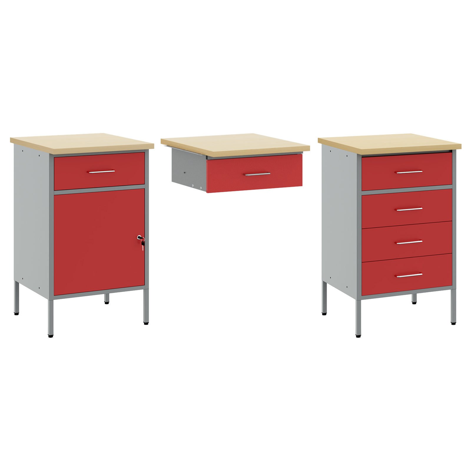 3-Piece Work Cabinet and Table Set - Red Engineered Wood & Steel - Image 6