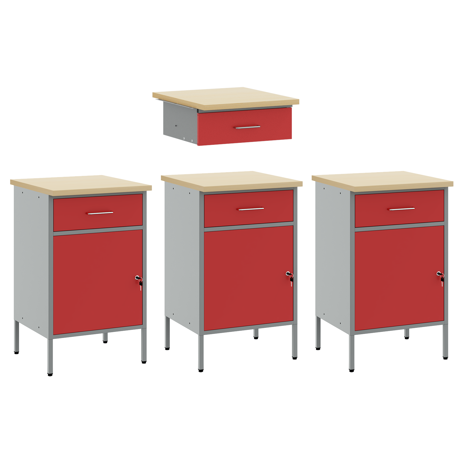 4-Piece Work Cabinet and Table Set - Red Engineered Wood and Steel - Image 5