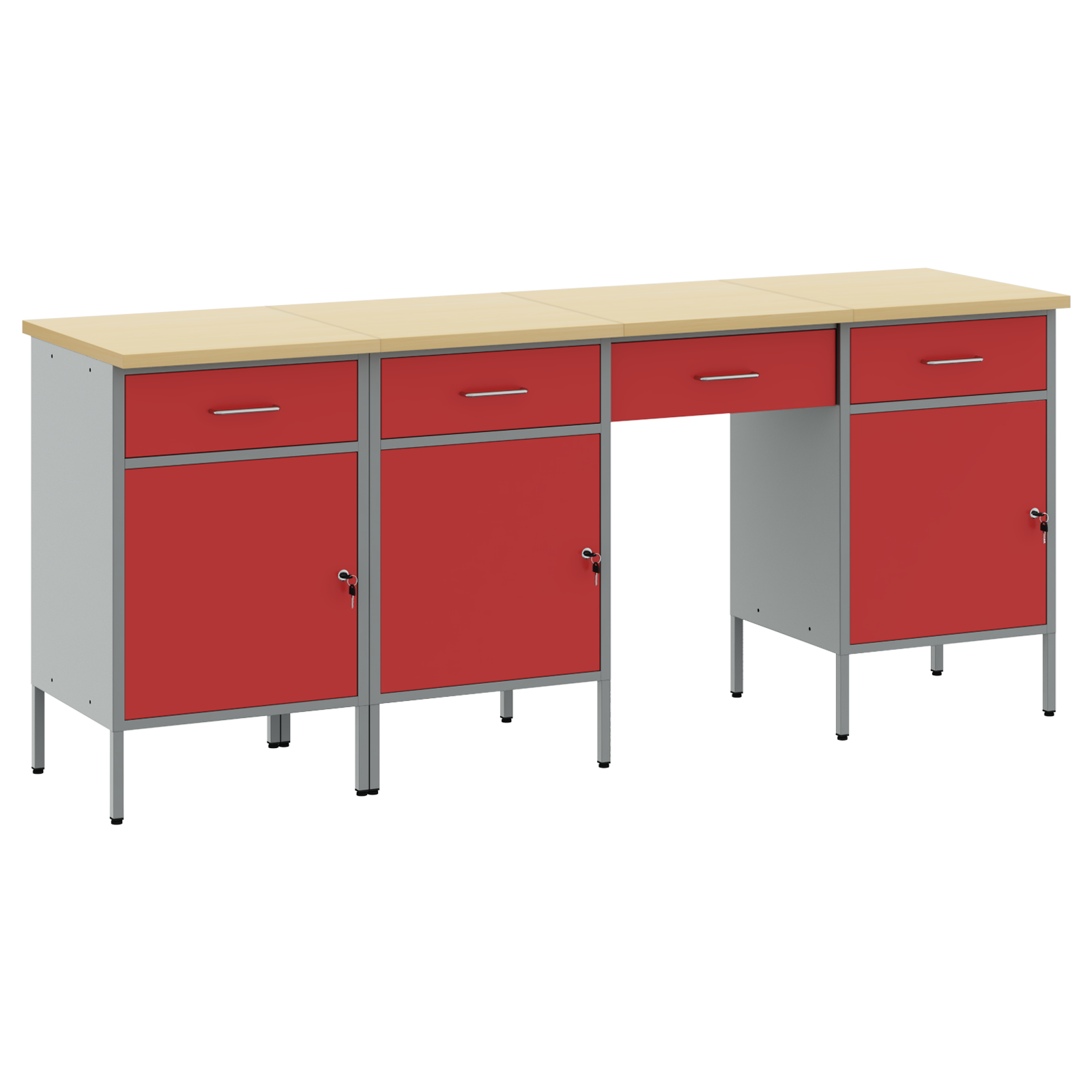 4-Piece Work Cabinet and Table Set - Red Engineered Wood and Steel - Image 7