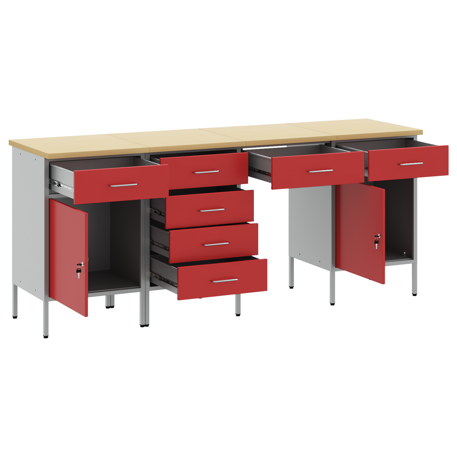 4-Piece Red Work Cabinet and Table Set - Made of Engineered Wood and Steel - Image 4
