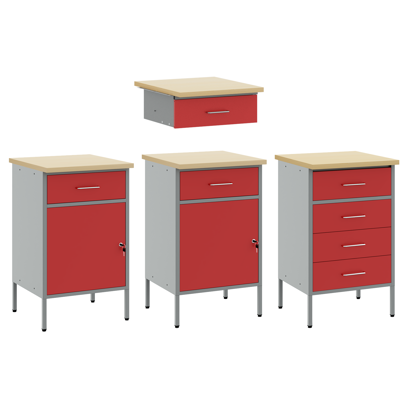 4-Piece Red Work Cabinet and Table Set - Made of Engineered Wood and Steel - Image 6