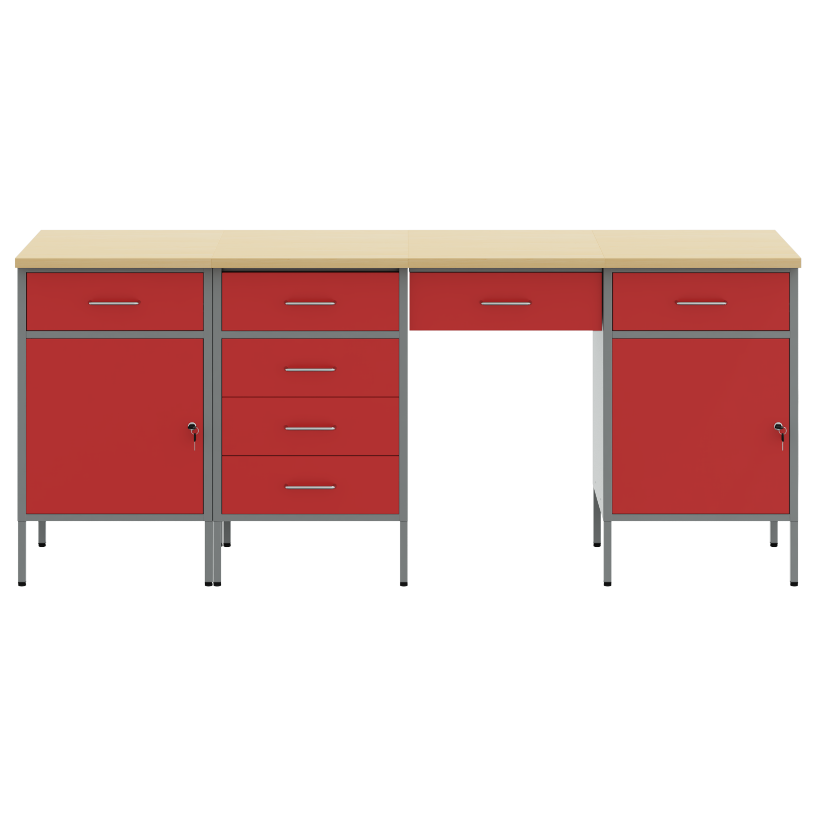 4-Piece Red Work Cabinet and Table Set - Made of Engineered Wood and Steel - Image 7