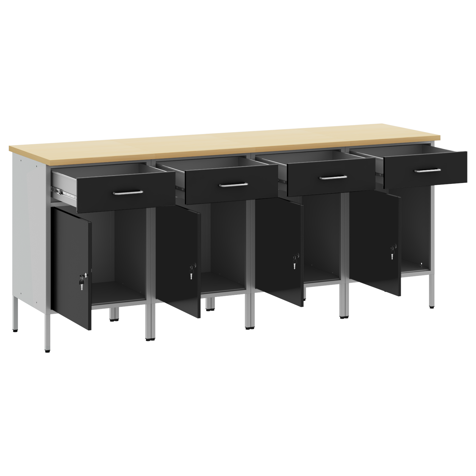 Work Cabinet 4 pcs Black and Grey Engineered Wood and Steel - Image 5