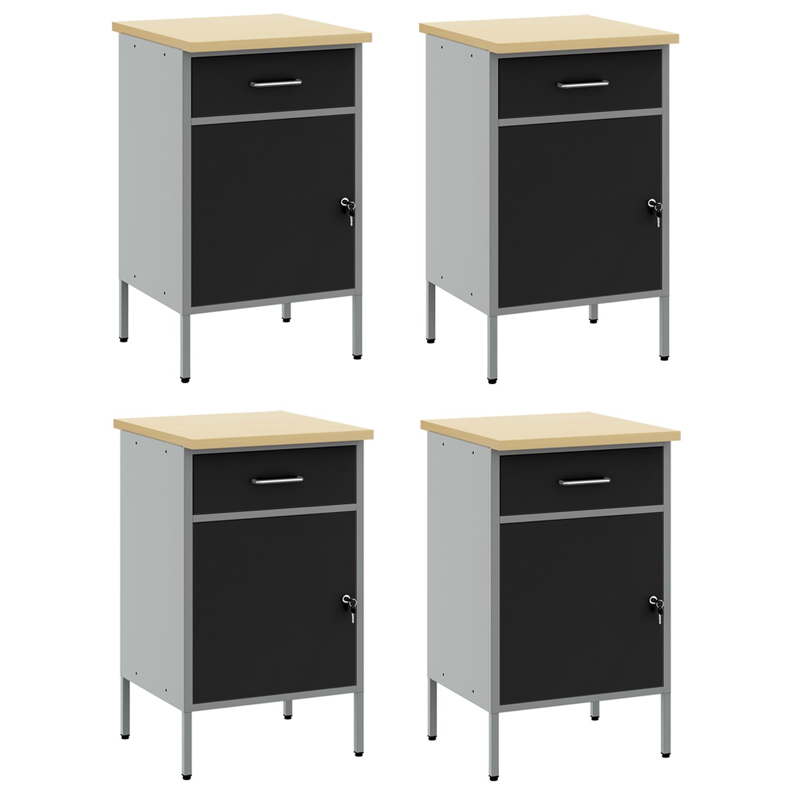 Work Cabinet 4 pcs Black and Grey Engineered Wood and Steel - Image 6