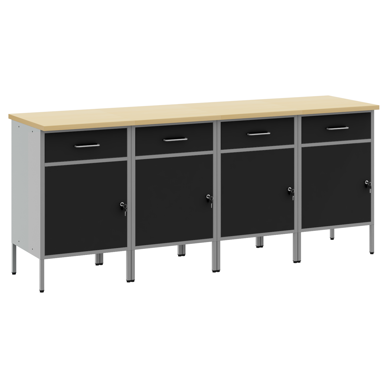 Work Cabinet 4 pcs Black and Grey Engineered Wood and Steel - Image 2