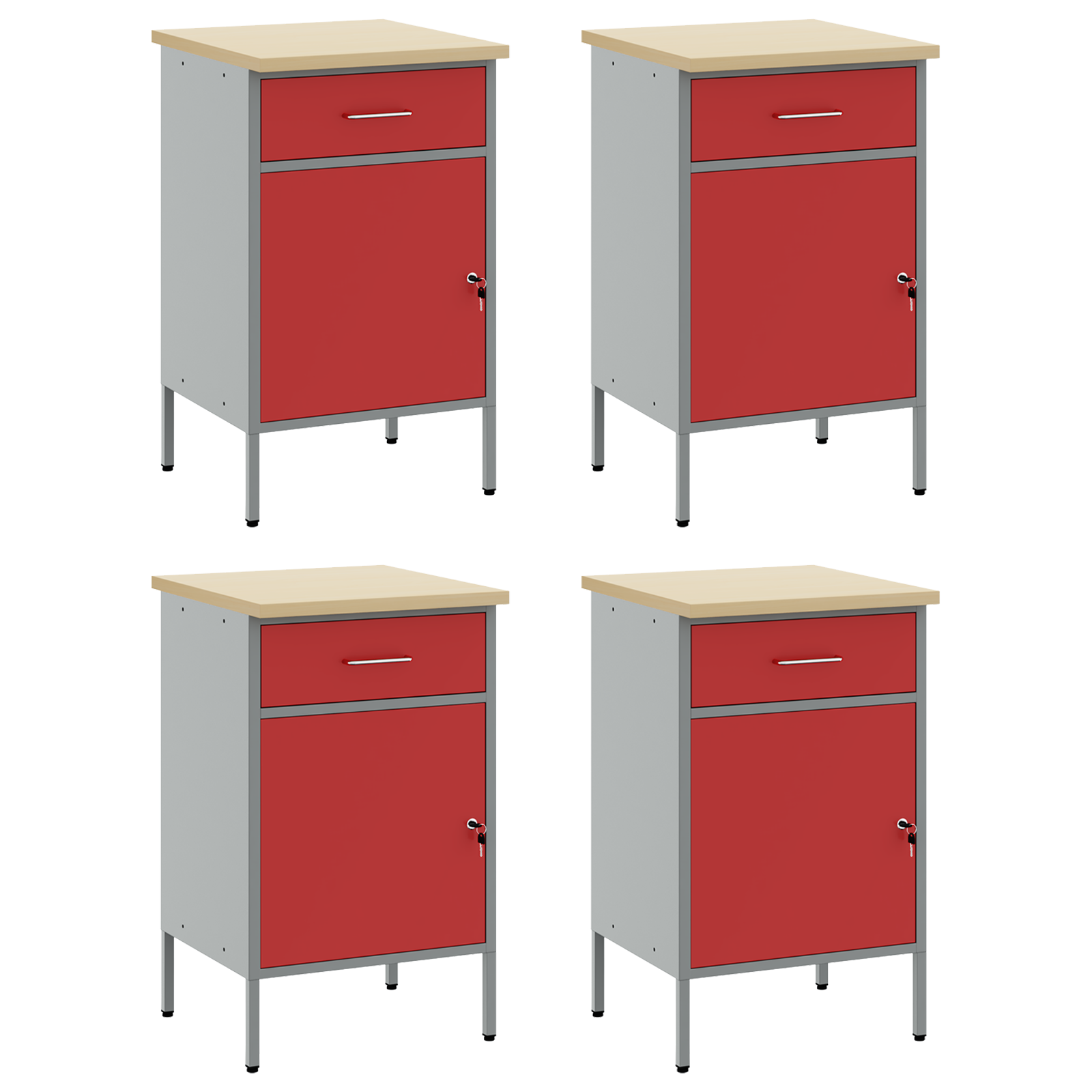 Work Cabinet Set - 4 Pieces in Red and Grey, Made of Engineered Wood and Steel - Image 6