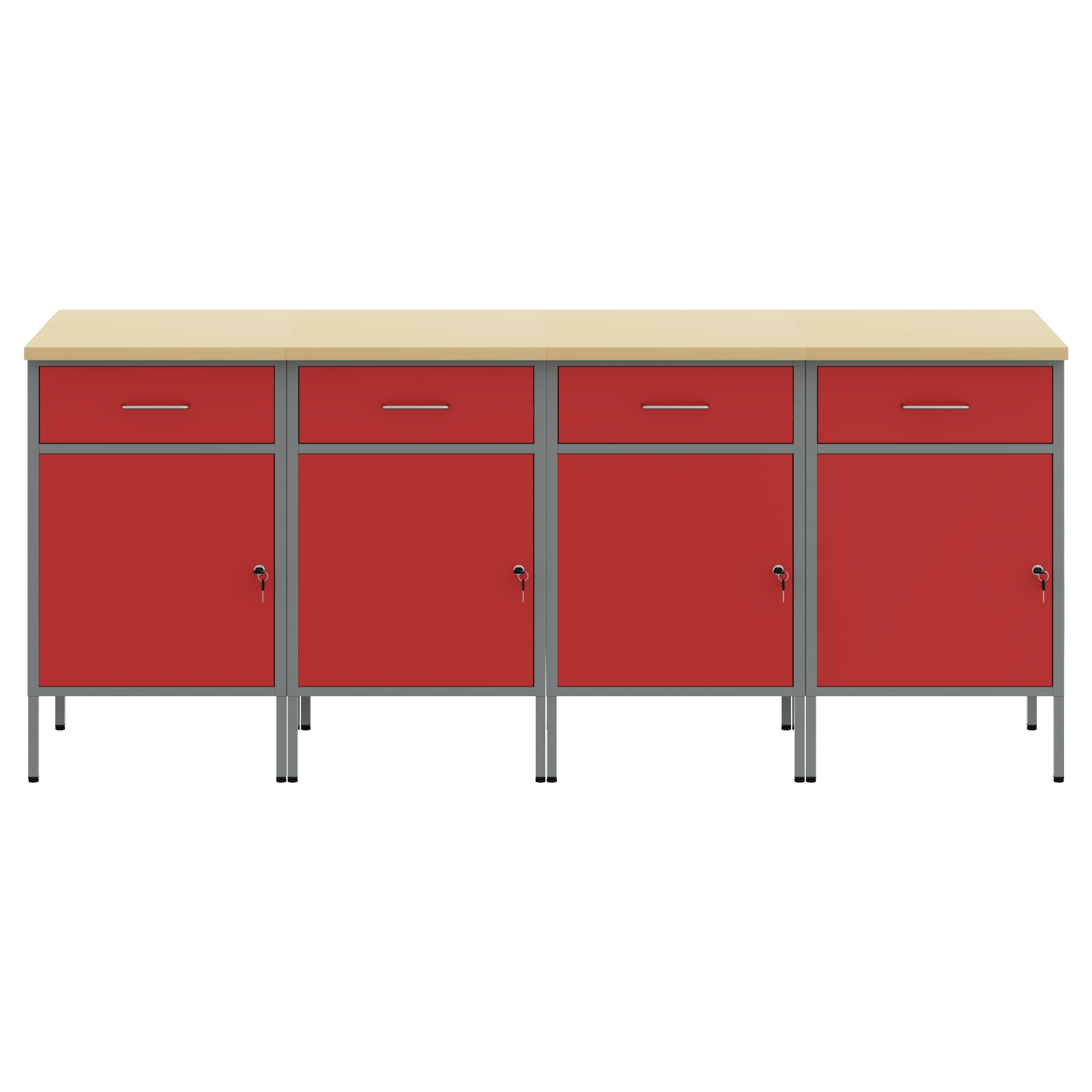 Work Cabinet Set - 4 Pieces in Red and Grey, Made of Engineered Wood and Steel - Image 10
