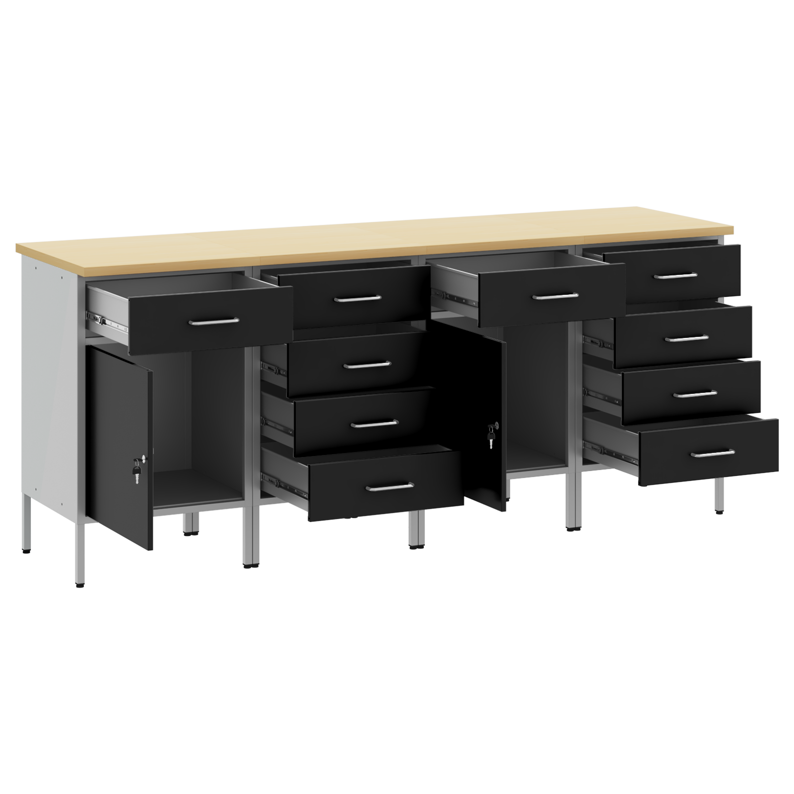 4-Piece Work Cabinet Set in Black and Grey Made of Engineered Wood and Steel - Image 4