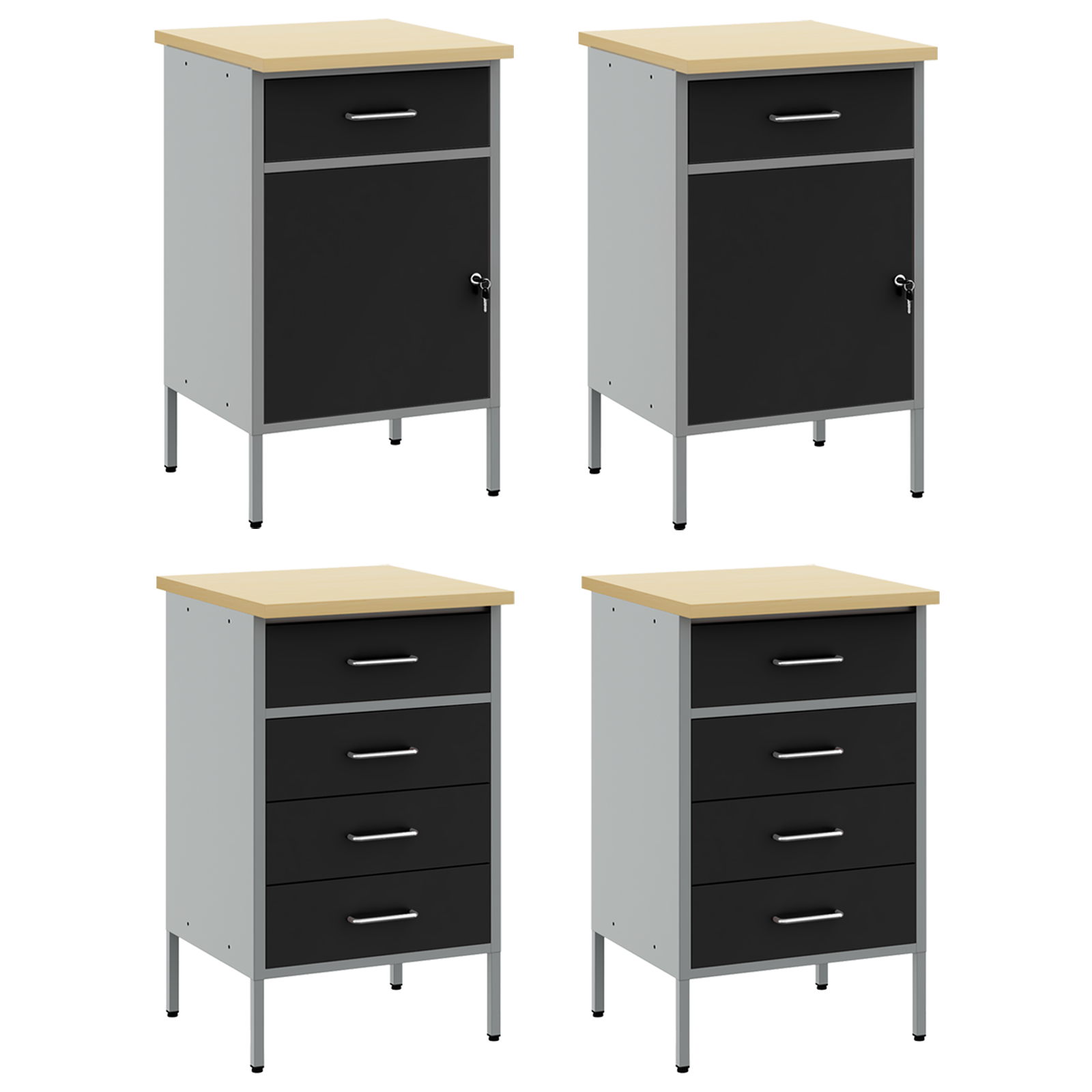4-Piece Work Cabinet Set in Black and Grey Made of Engineered Wood and Steel - Image 5