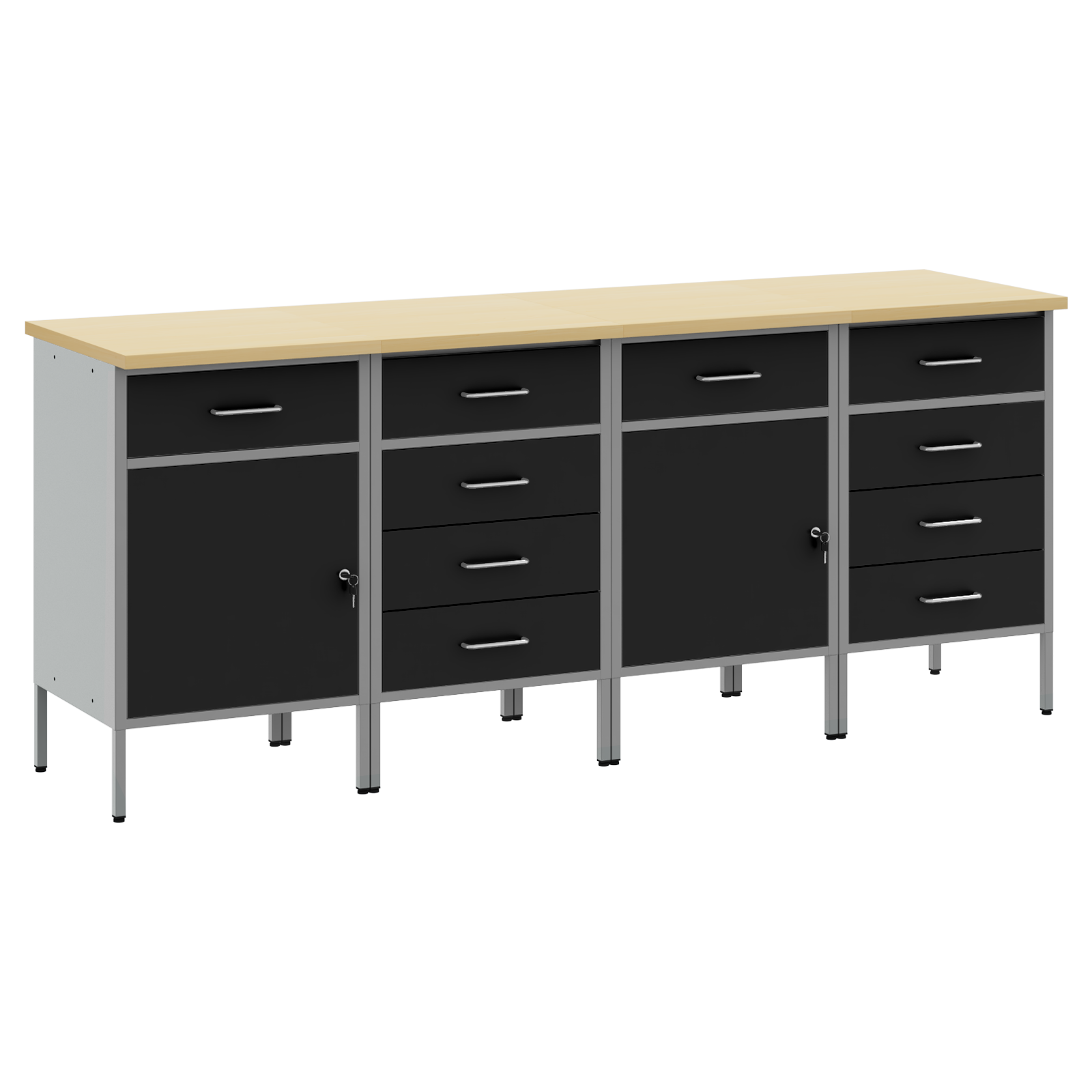 4-Piece Work Cabinet Set in Black and Grey Made of Engineered Wood and Steel - Image 2