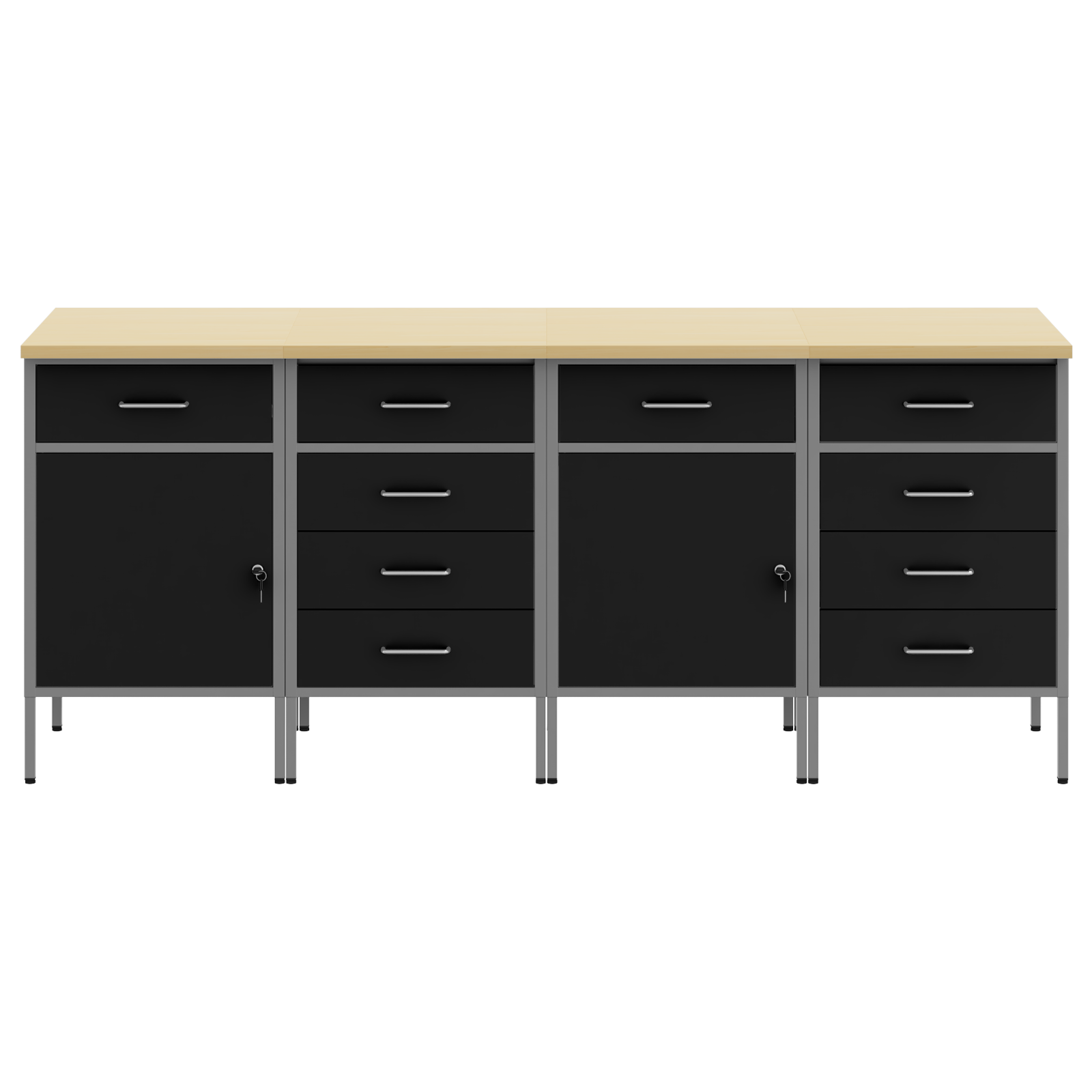 4-Piece Work Cabinet Set in Black and Grey Made of Engineered Wood and Steel - Image 10