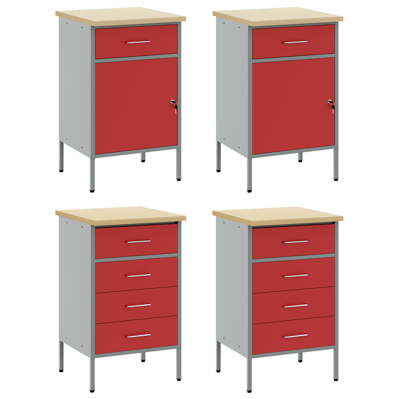 4-Piece Work Cabinet Set in Red and Grey Made of Engineered Wood and Steel - Image 6