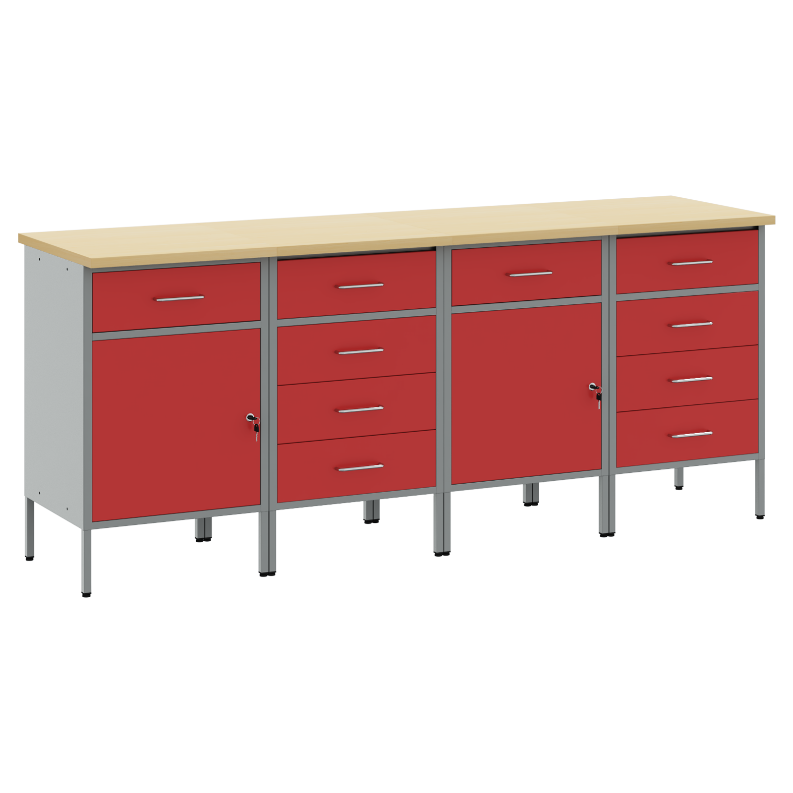 4-Piece Work Cabinet Set in Red and Grey Made of Engineered Wood and Steel - Image 2