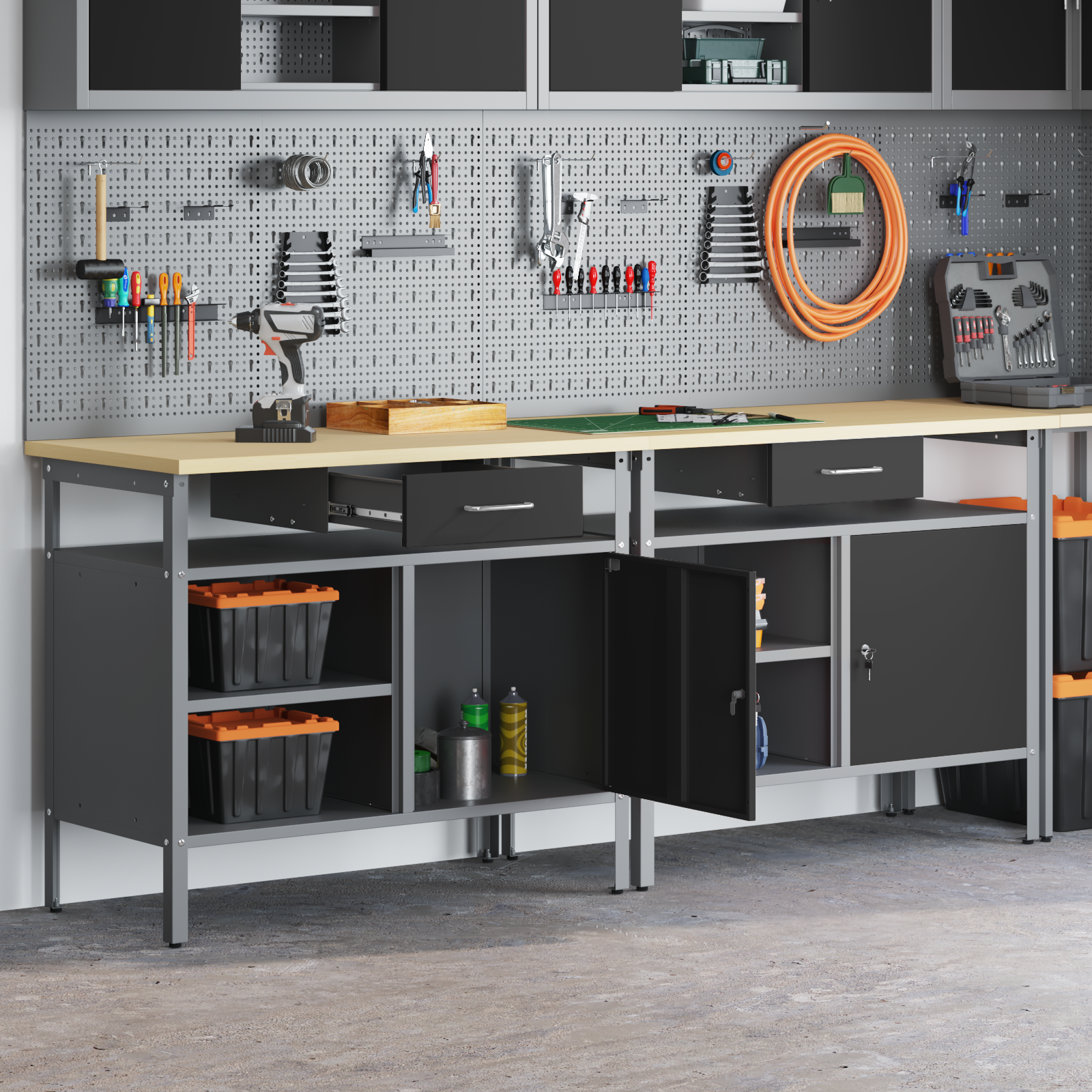 2 Piece Work Bench Set Black Steel