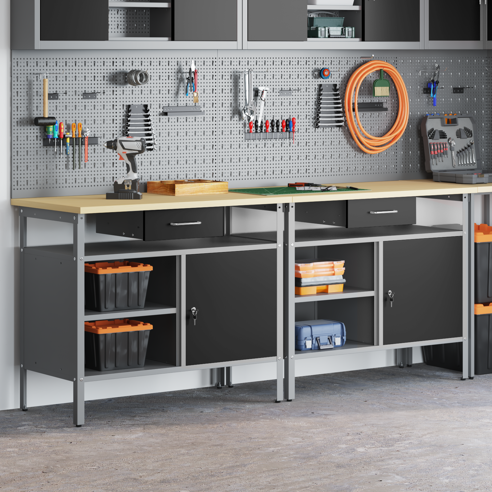 2 Piece Work Bench Set Black Steel - Image 3