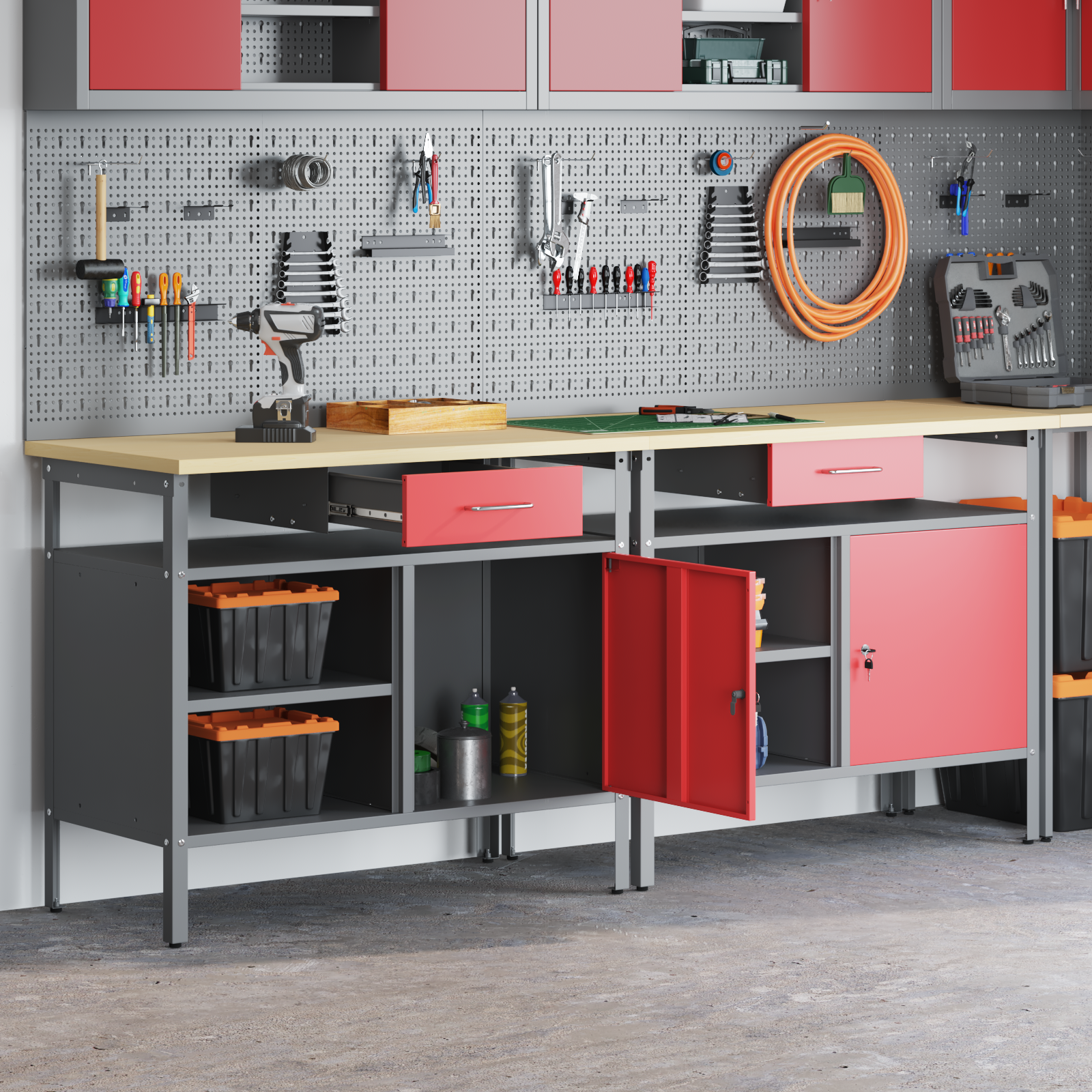 2-Piece Work Bench Set in Red Steel