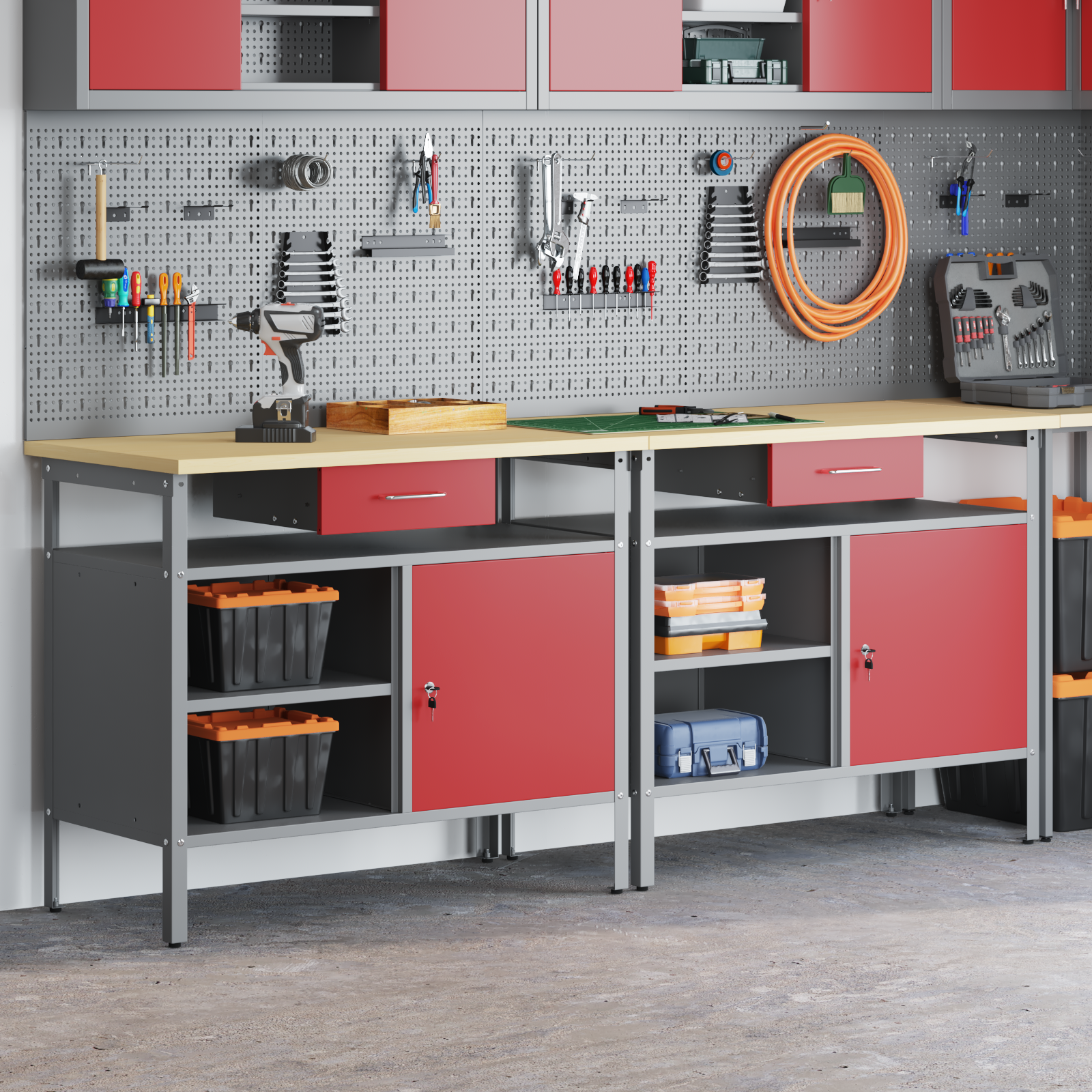 2-Piece Work Bench Set in Red Steel - Image 3
