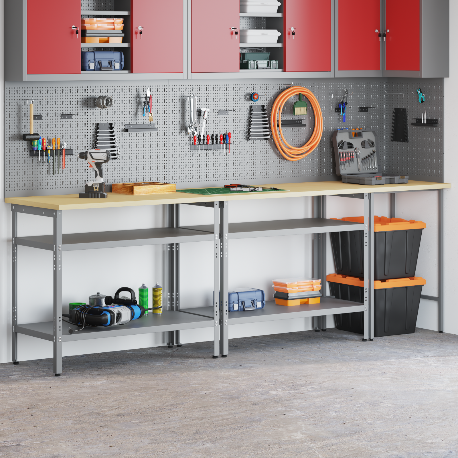 3 Piece Workbench Set - Gray Steel