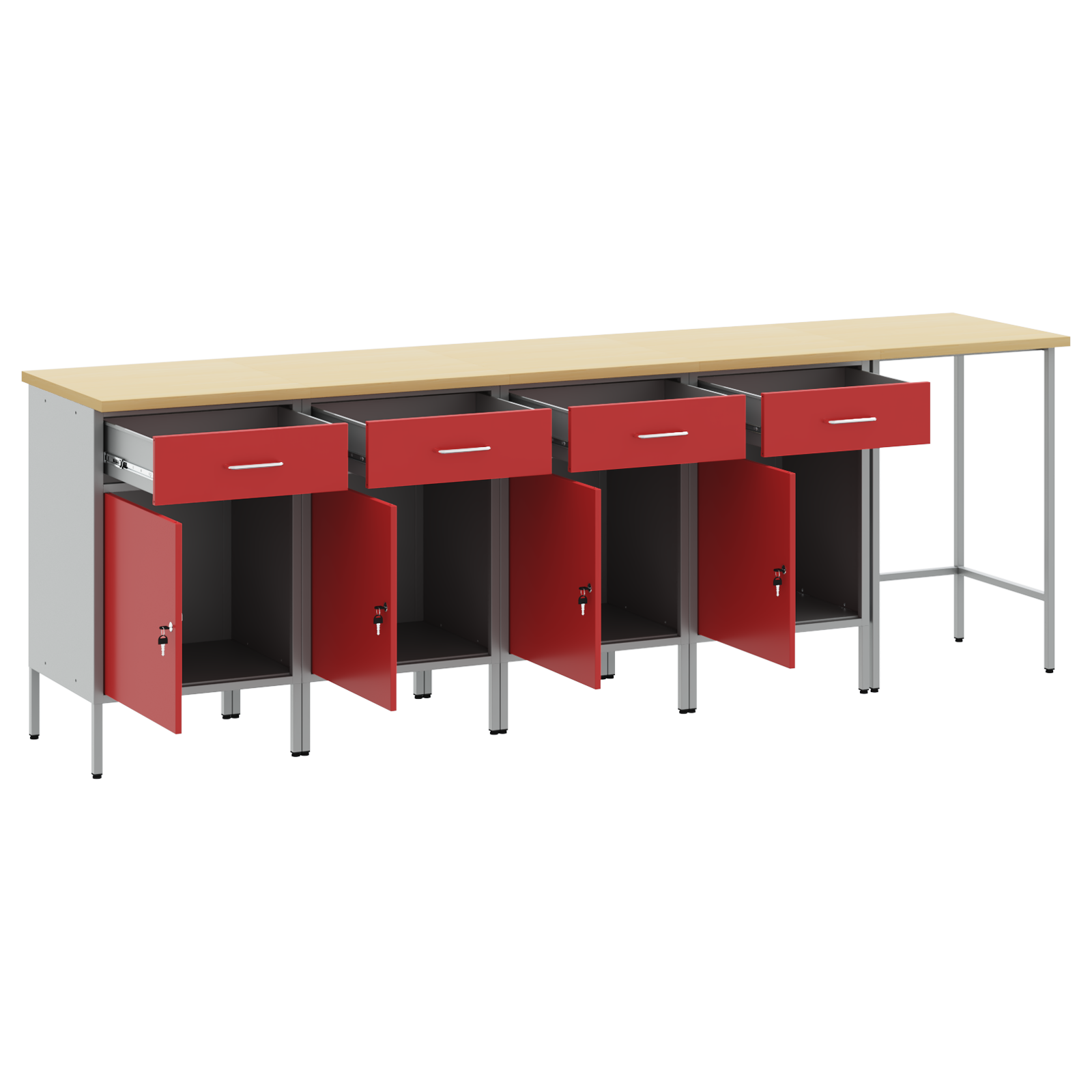 5-Piece Work Cabinet and Corner Table Set - Red Engineered Wood - Image 4
