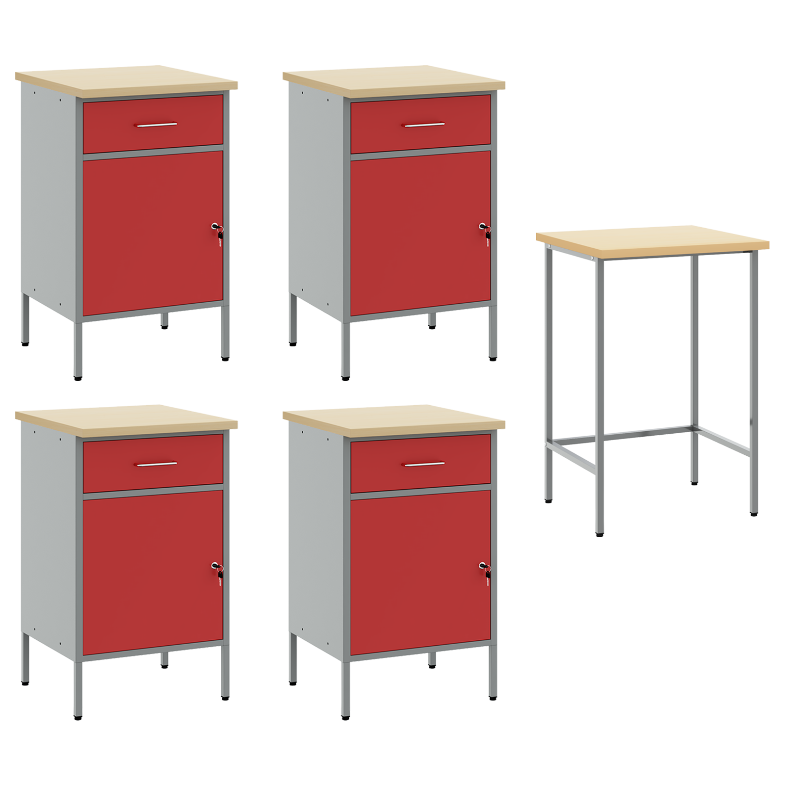 5-Piece Work Cabinet and Corner Table Set - Red Engineered Wood - Image 5