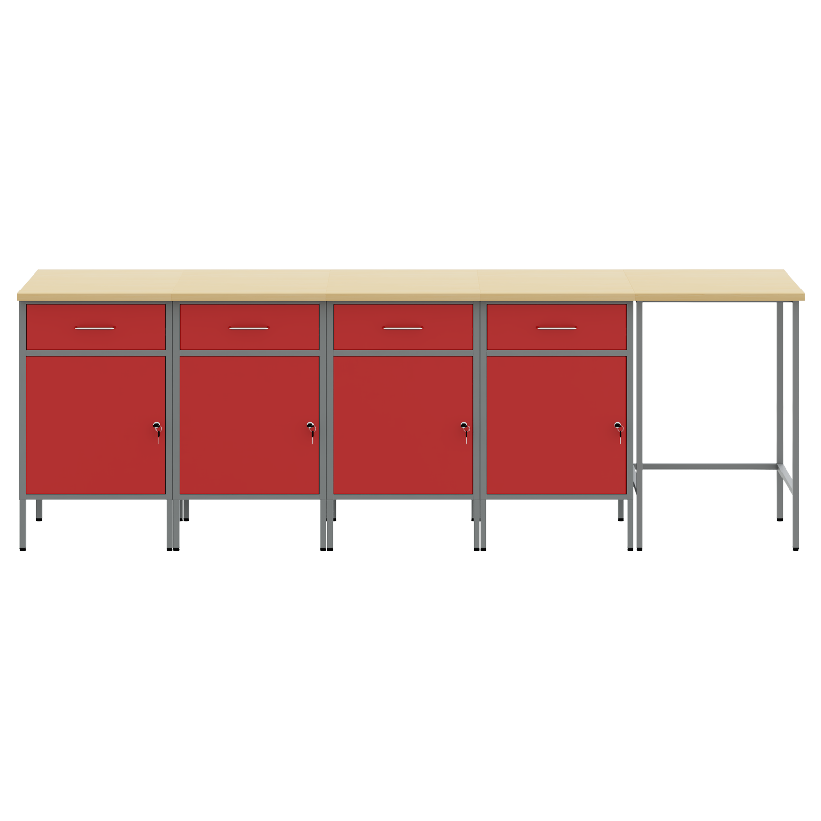 5-Piece Work Cabinet and Corner Table Set - Red Engineered Wood - Image 9