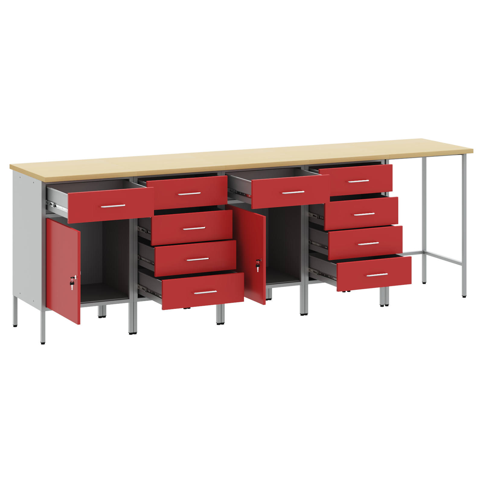 5-Piece Work Cabinet and Corner Table Set in Red Engineered Wood - Image 4