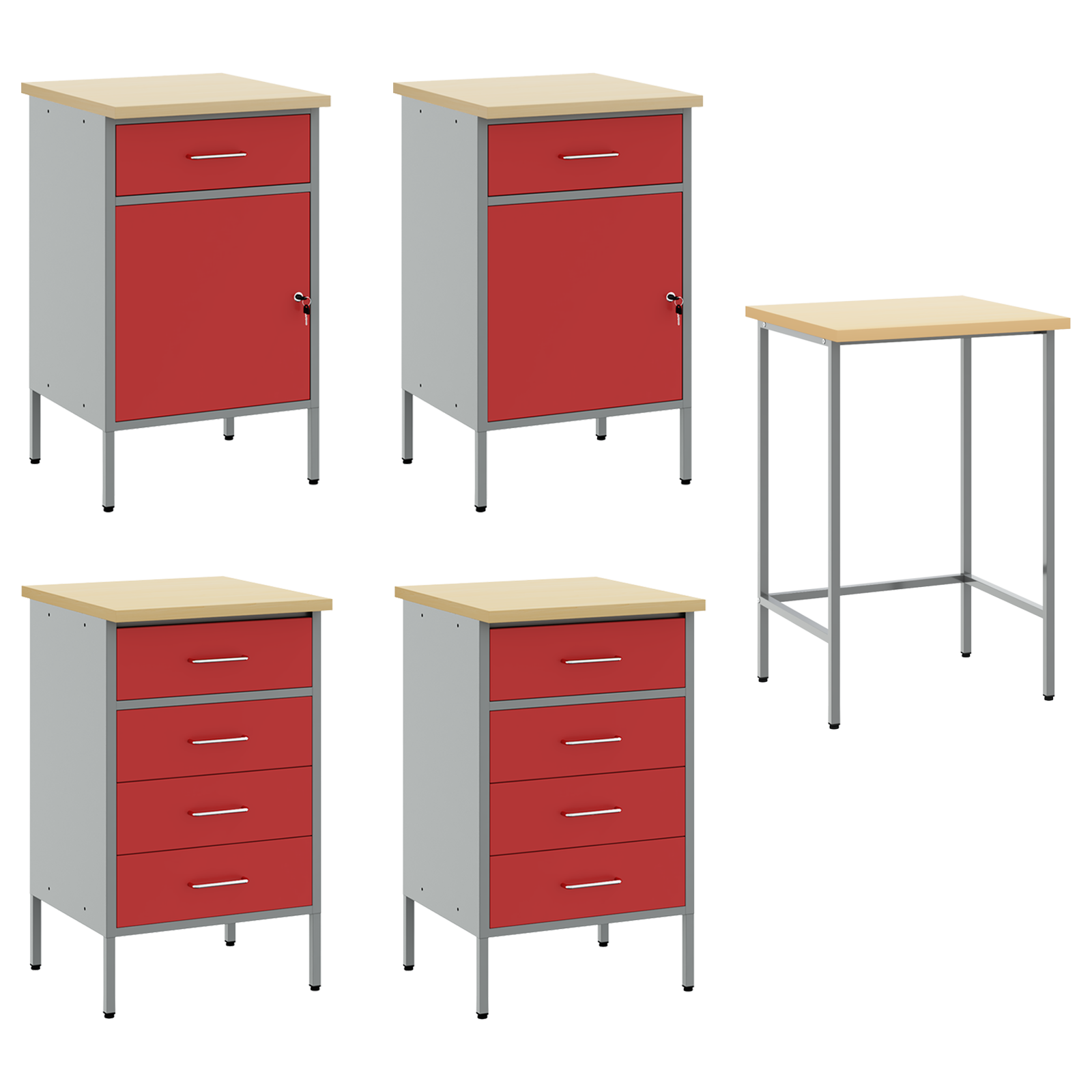 5-Piece Work Cabinet and Corner Table Set in Red Engineered Wood - Image 6