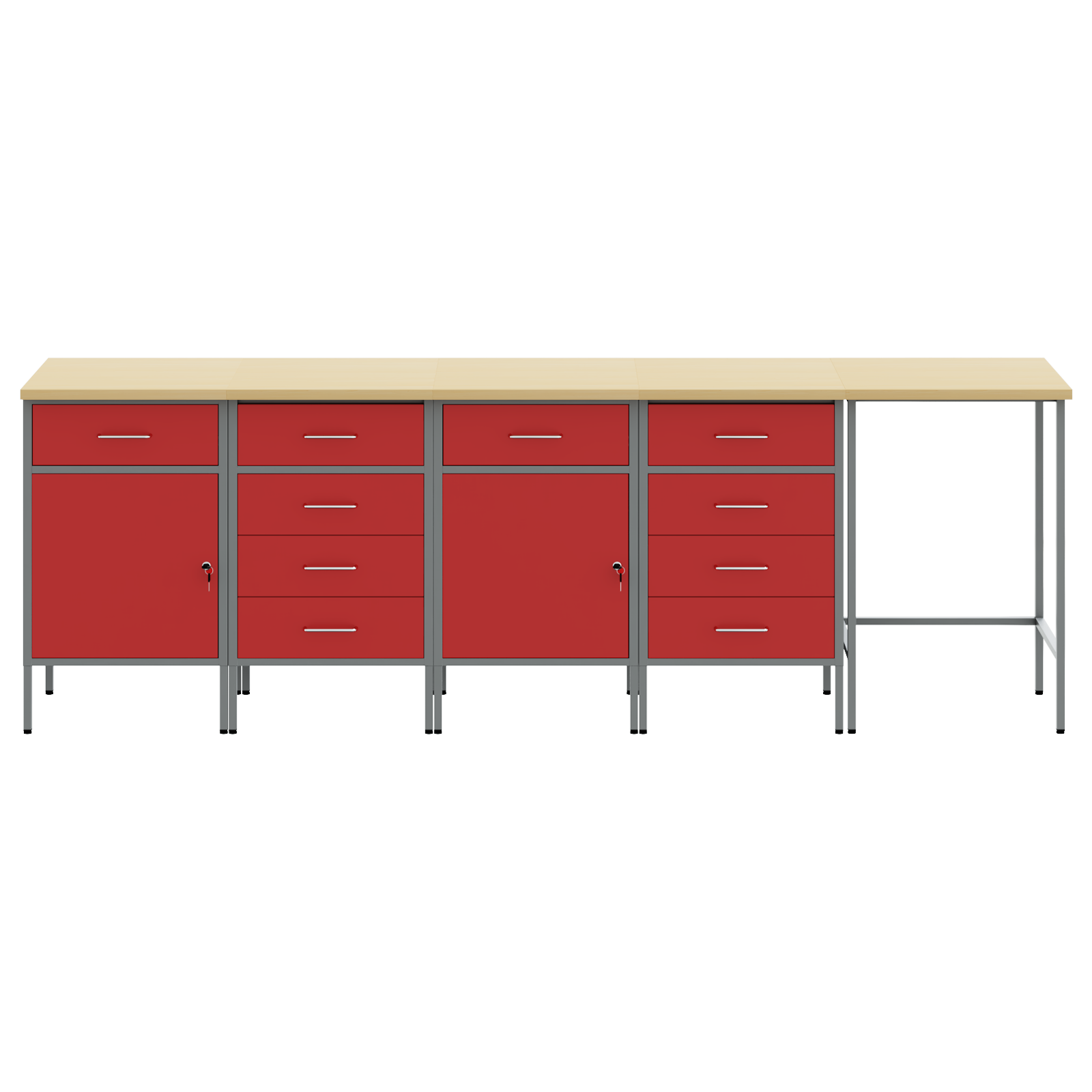 5-Piece Work Cabinet and Corner Table Set in Red Engineered Wood - Image 10
