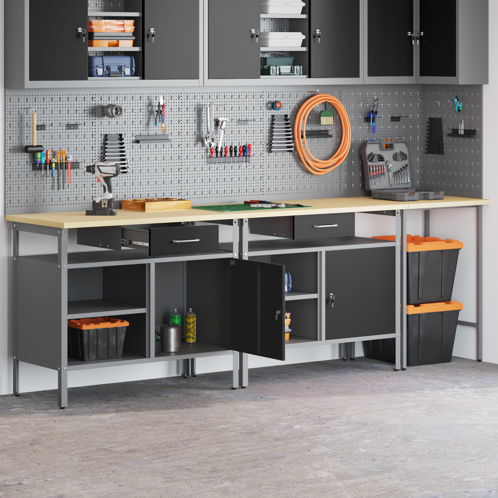 3-Piece Work Bench Set in Red Steel