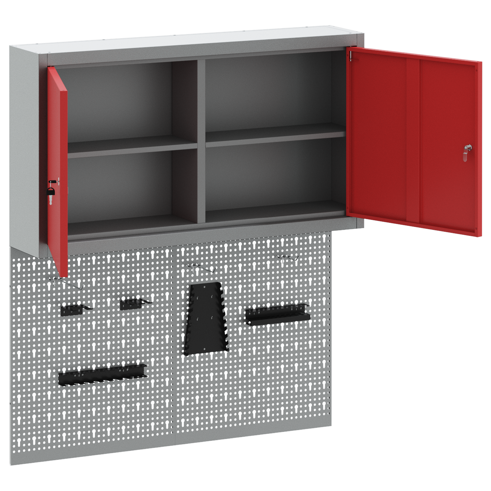 3 Piece Tool Cabinet and Pegboard Set Wall Mounted Red Metal - Image 5