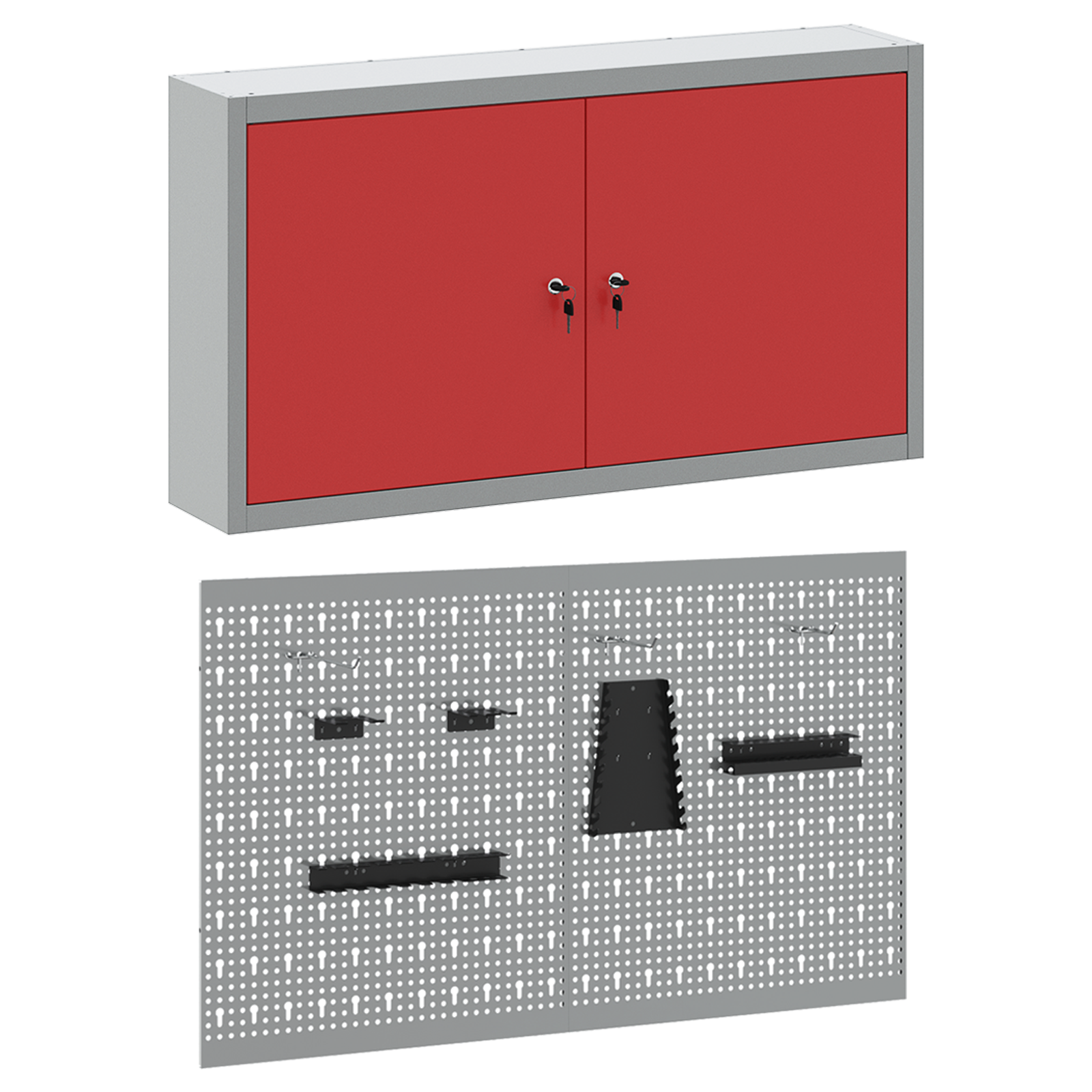 3 Piece Tool Cabinet and Pegboard Set Wall Mounted Red Metal - Image 6